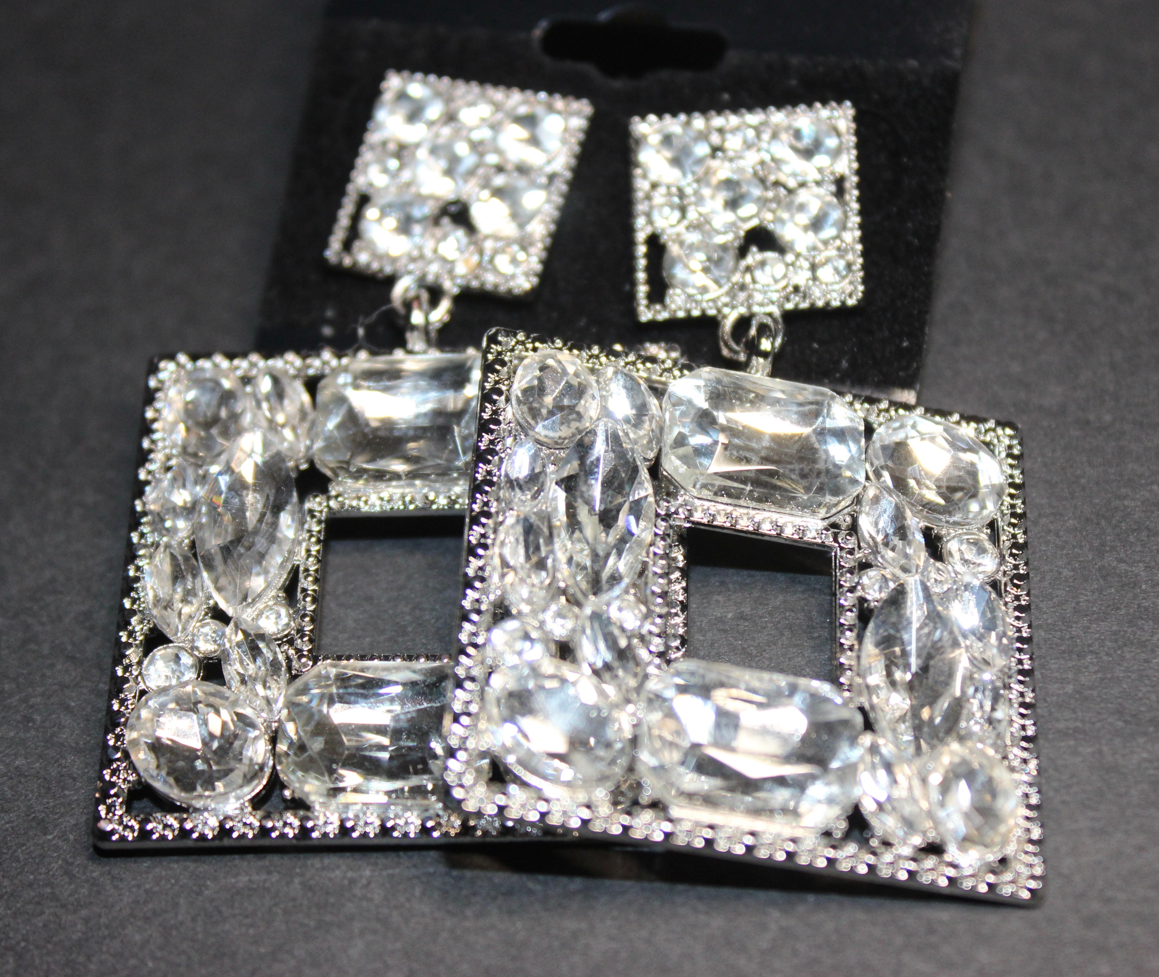 Clear Rhinestone & Silver Post Earrings