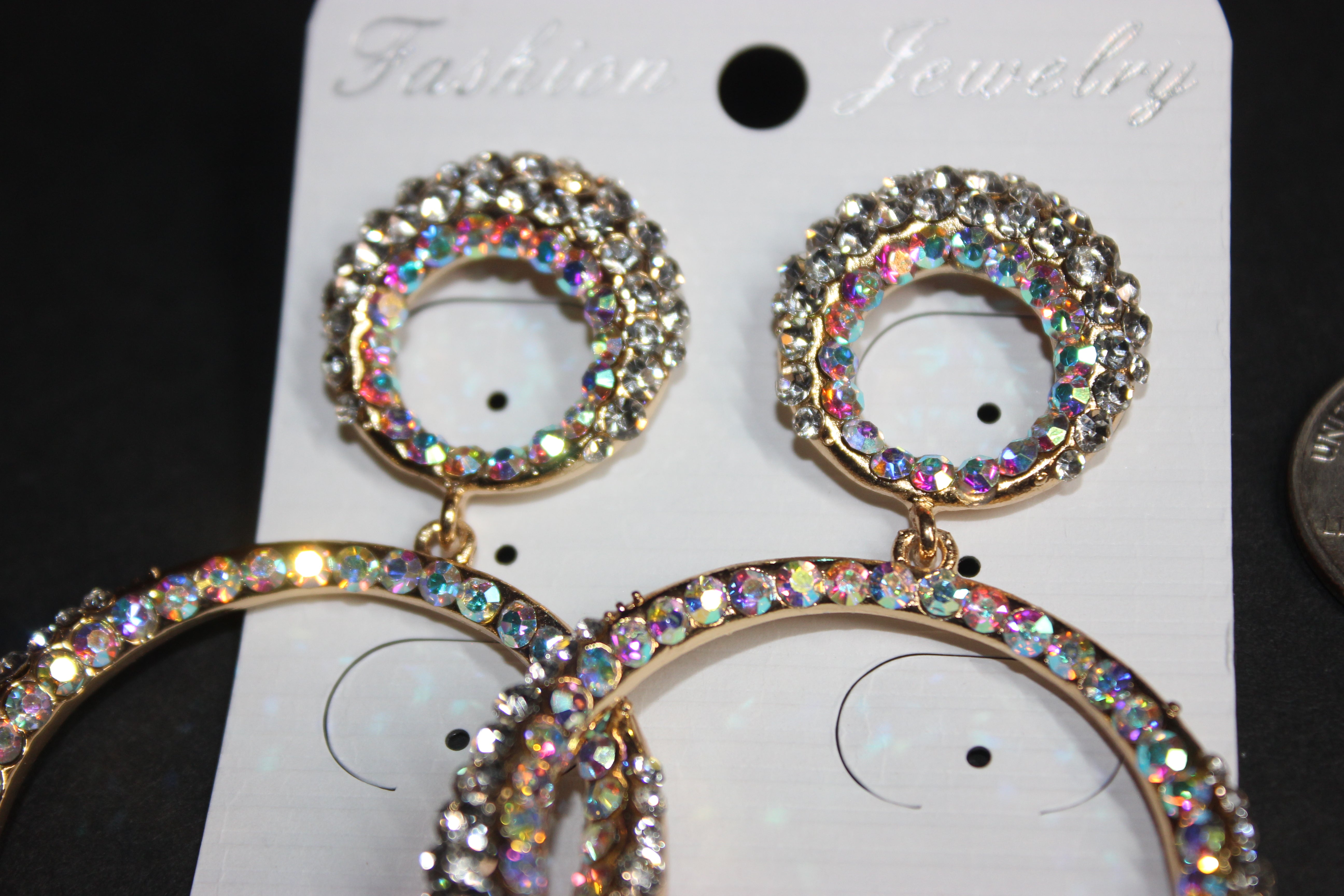 Iridescent & Clear Rhinestone Earrings