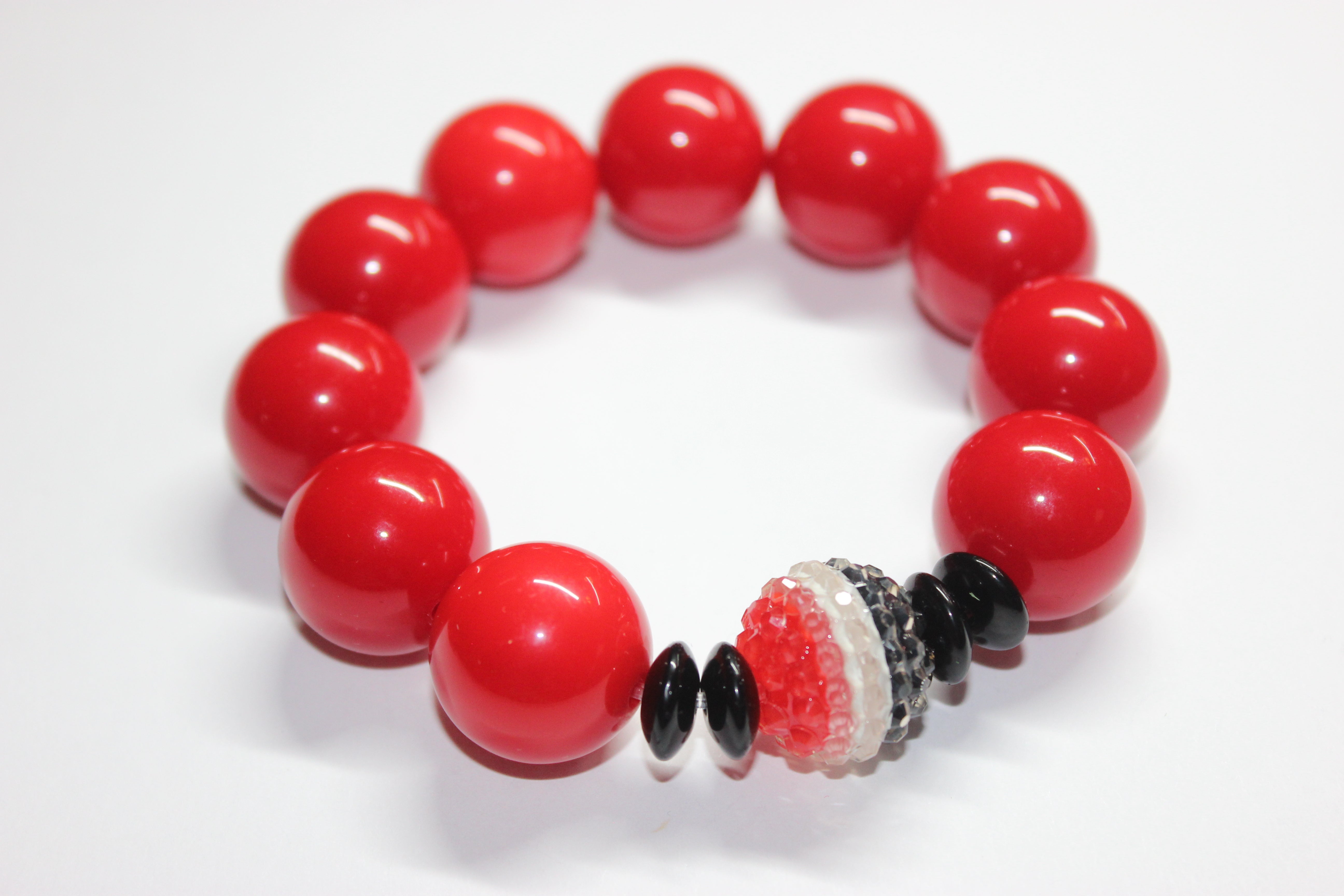 Red Black & White Beaded Bracelet