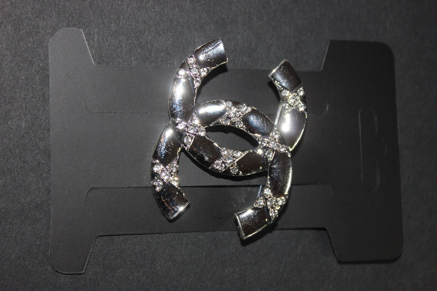 Silver Brooch Pin with Rhinestones