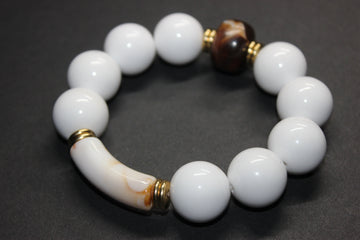 White Brown & Gold Large Beaded Bracelet