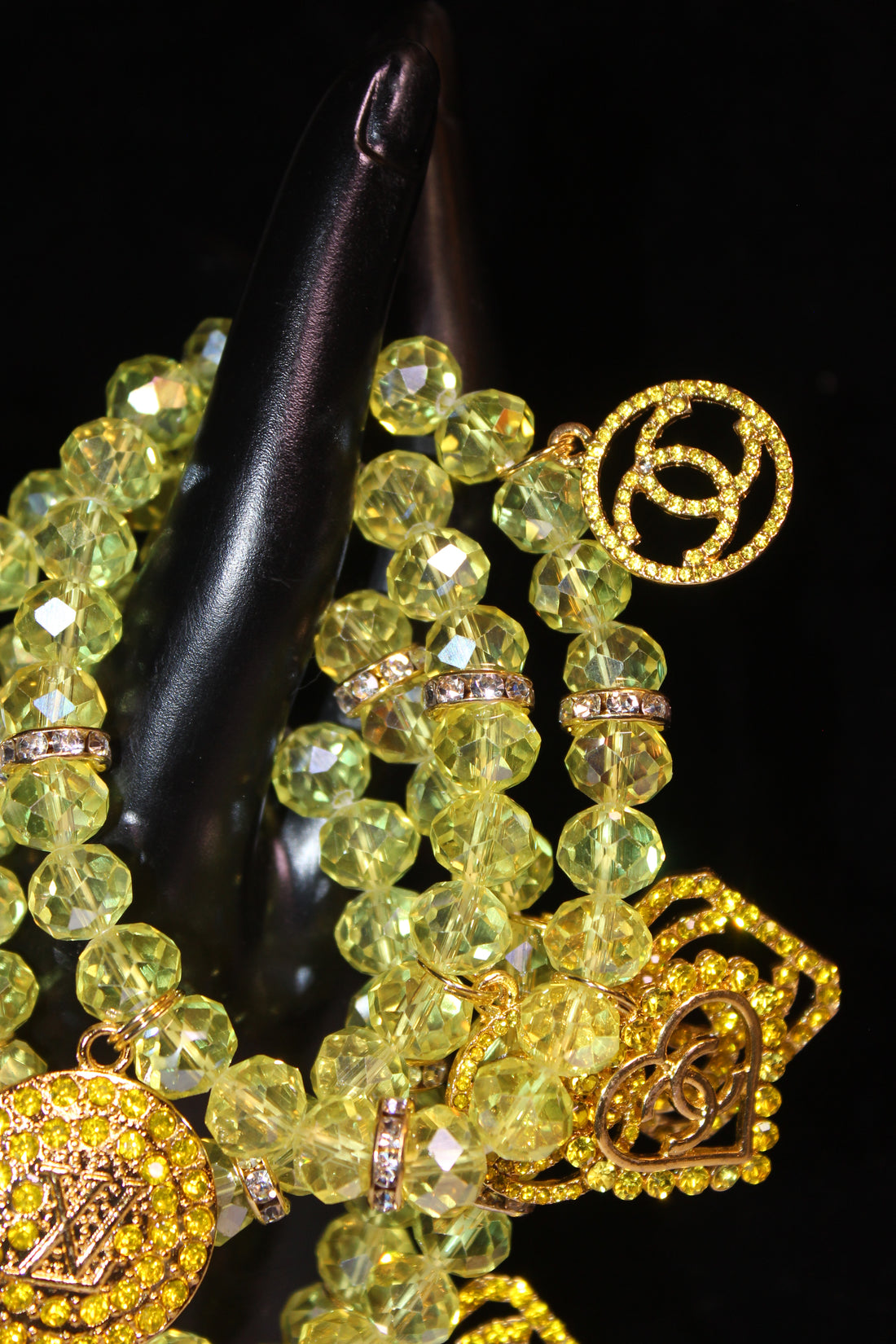 4 Piece Yellow & Gold Crystal Charm Bracelet Set