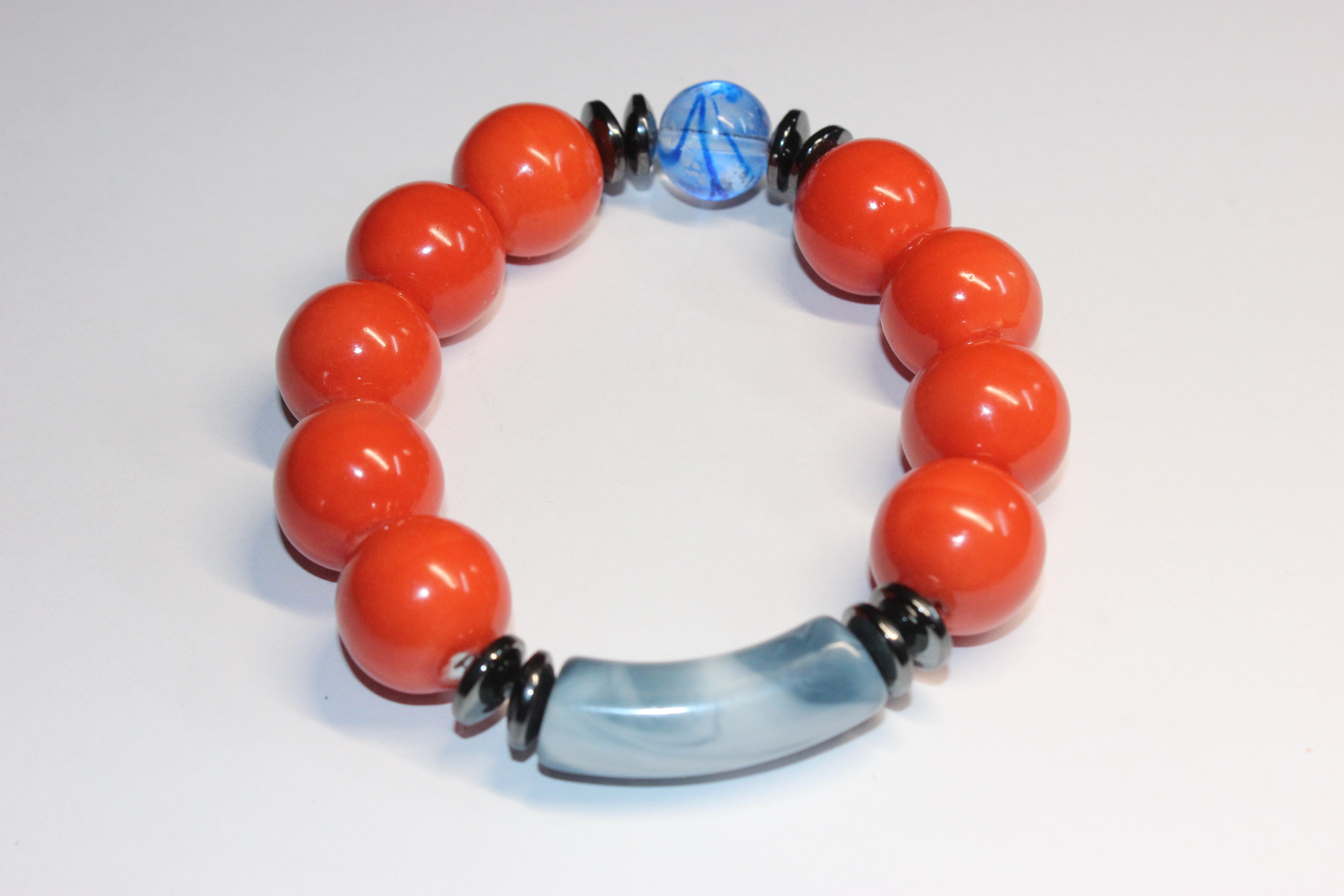 Orange & Blue Beaded Bracelet