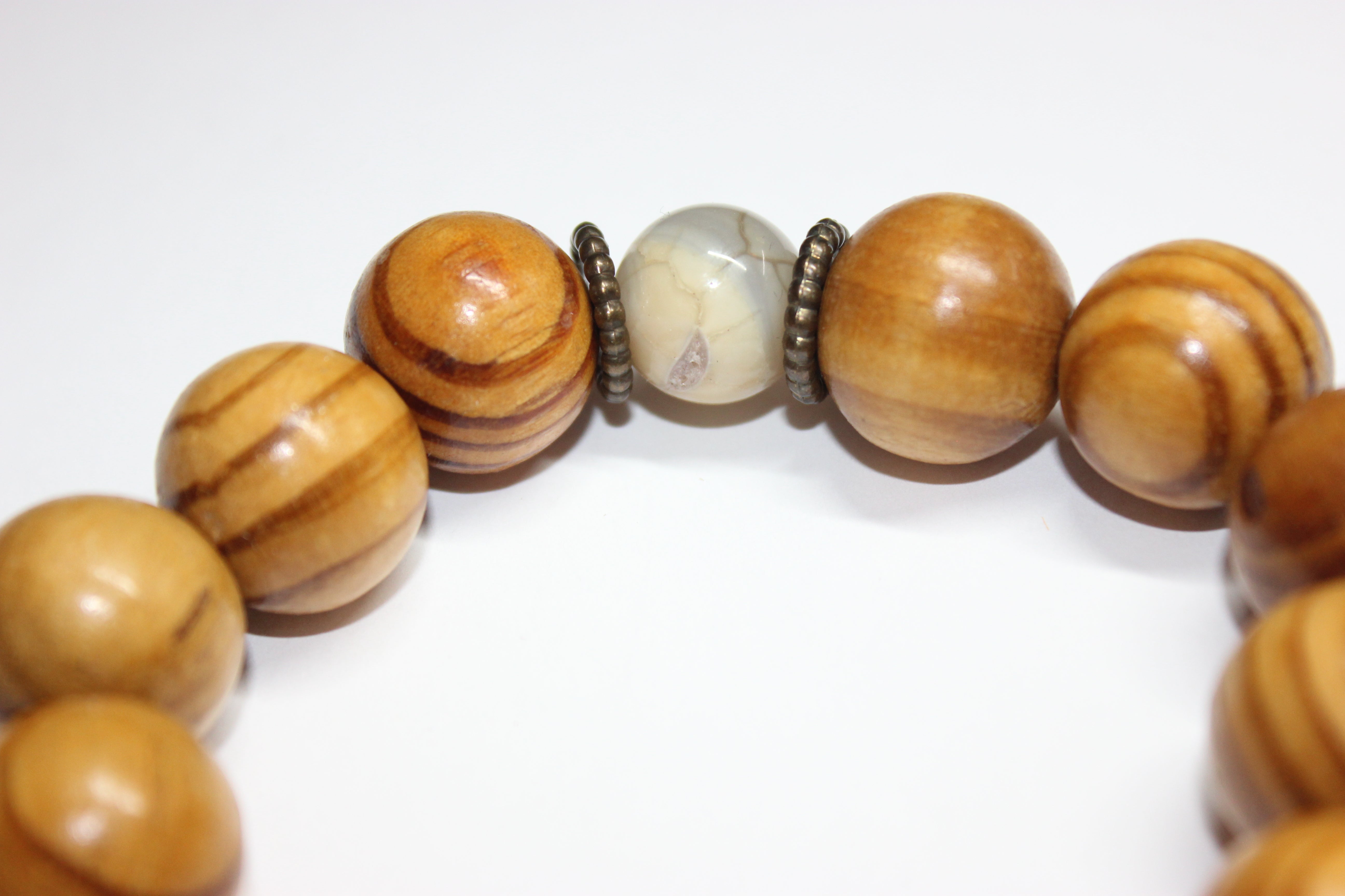 Tan & Wood Beaded Bracelet