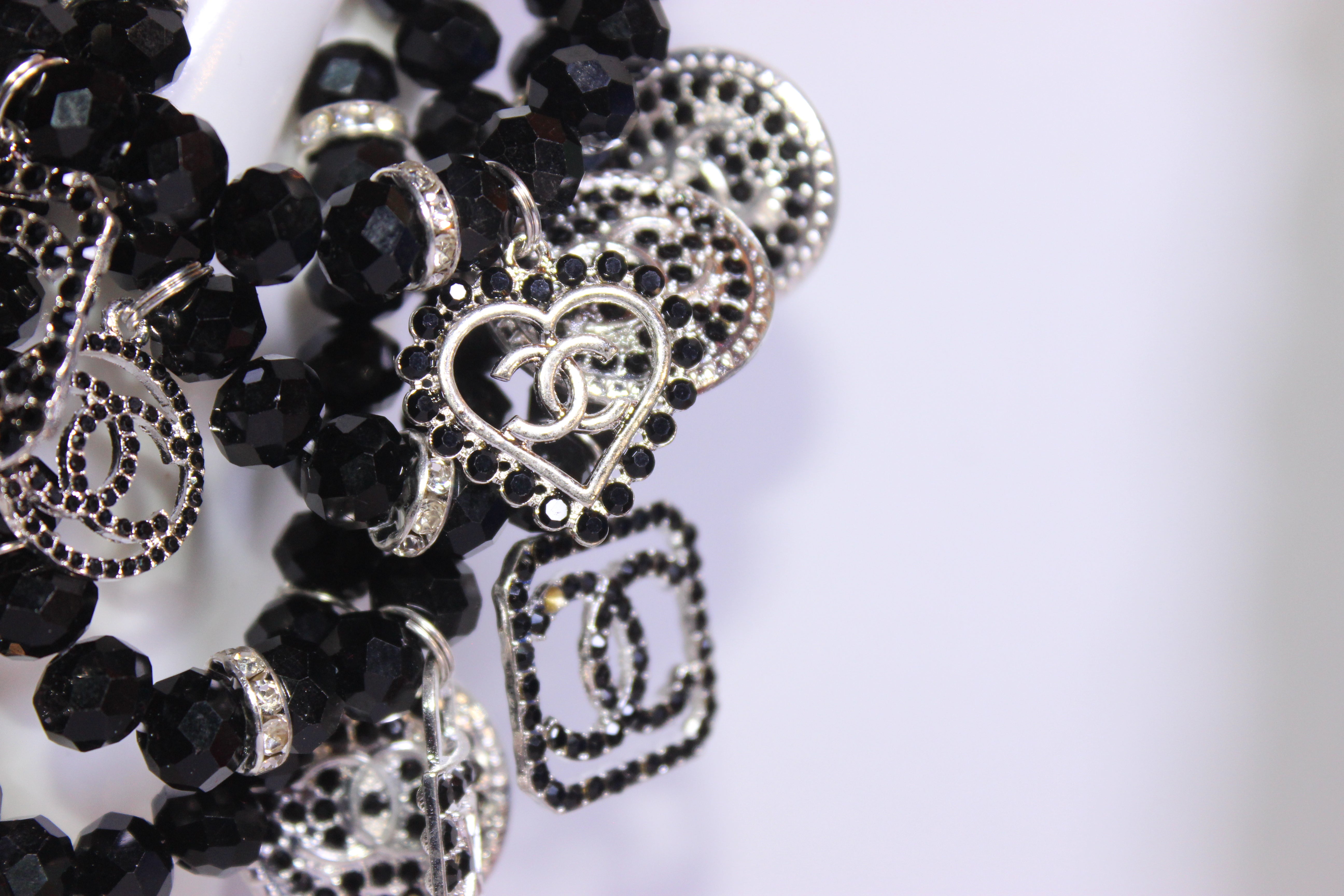 4 Piece Black & Silver Crystal Charm Bracelet Set