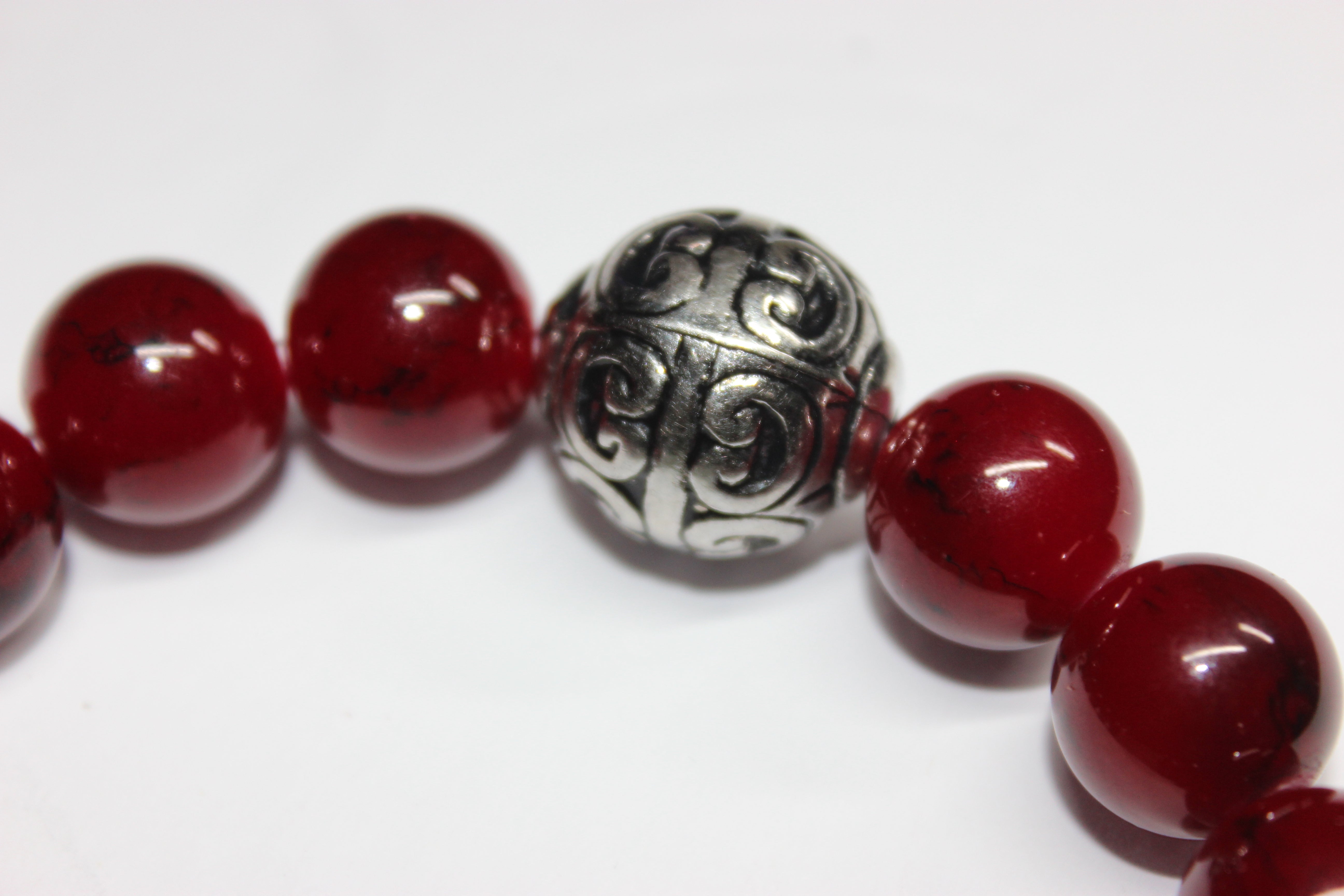 Red & Grey w/ Silver Beaded Bracelet
