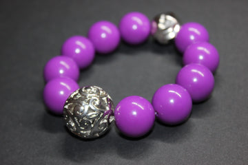 Plum/Purple w/ Silver Large Beaded Bracelet