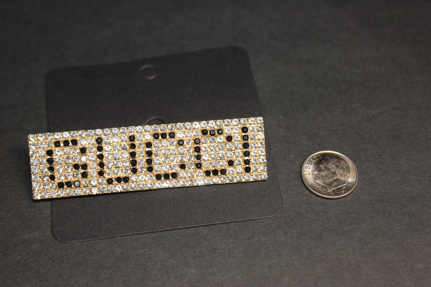 Rhinestone Gold & Black Brooch Pin
