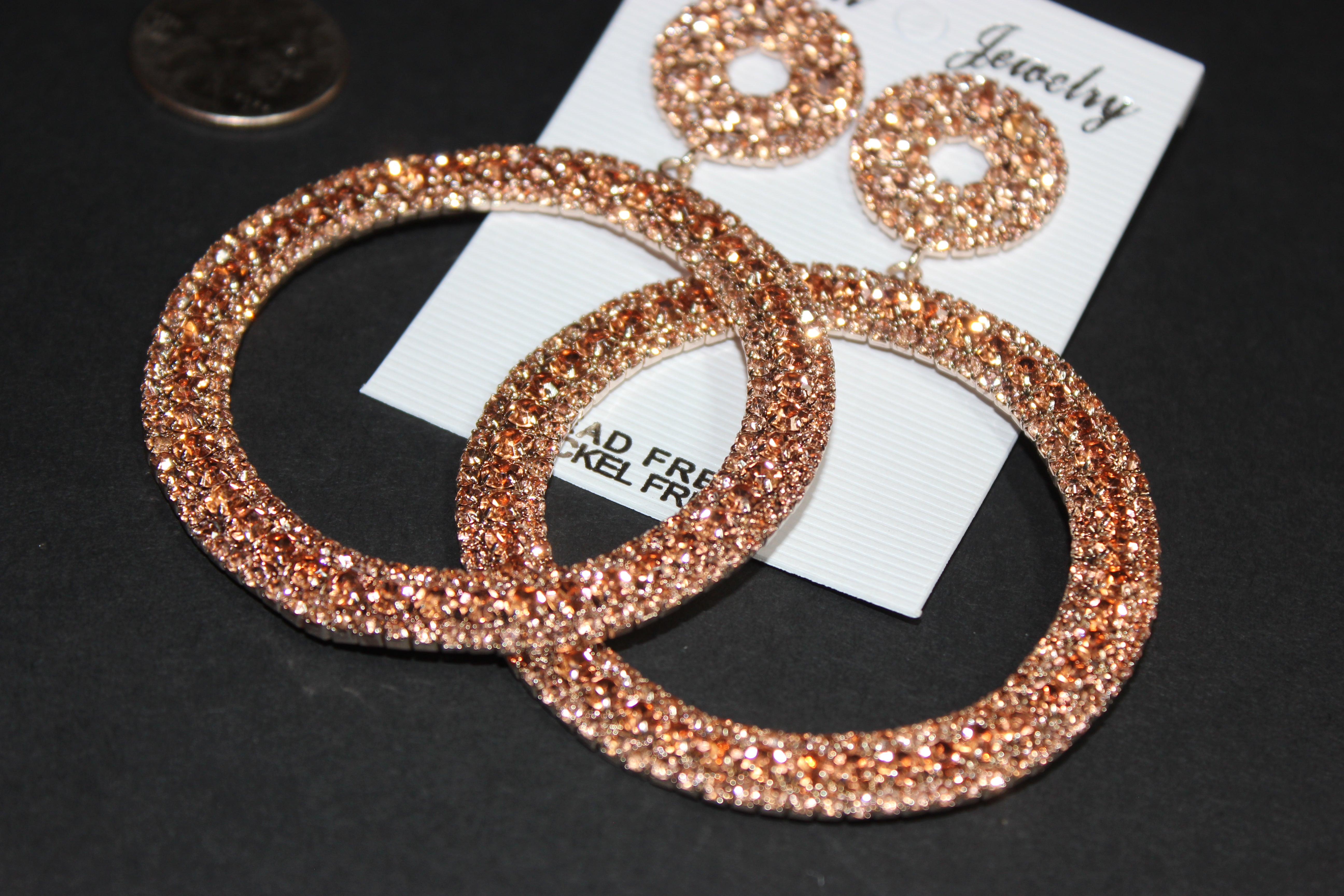 Rose Gold Rhinestone Hoop Earrings