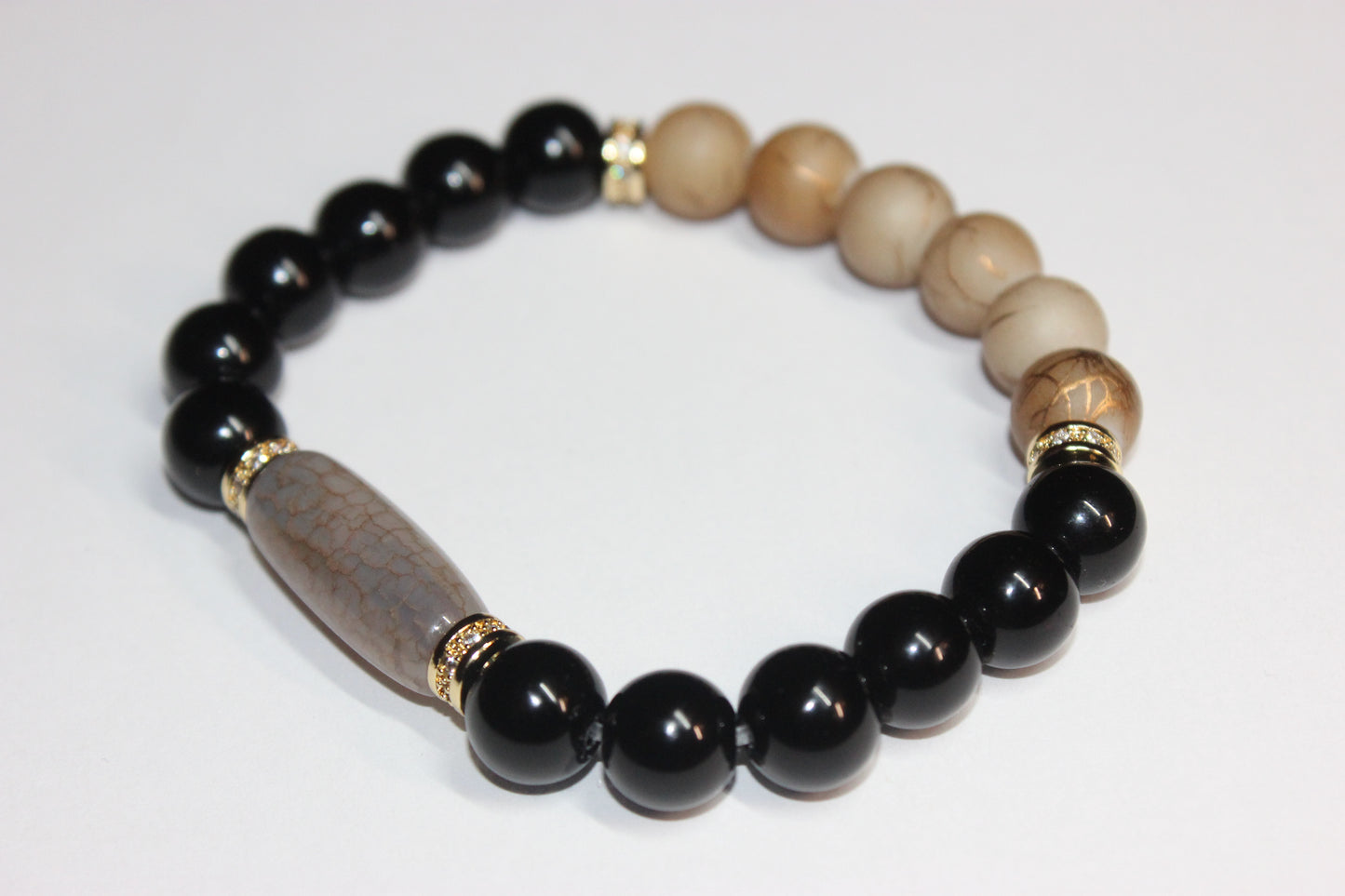 Black & Shades Of Brown with Gold Beaded Bracelet 10mm