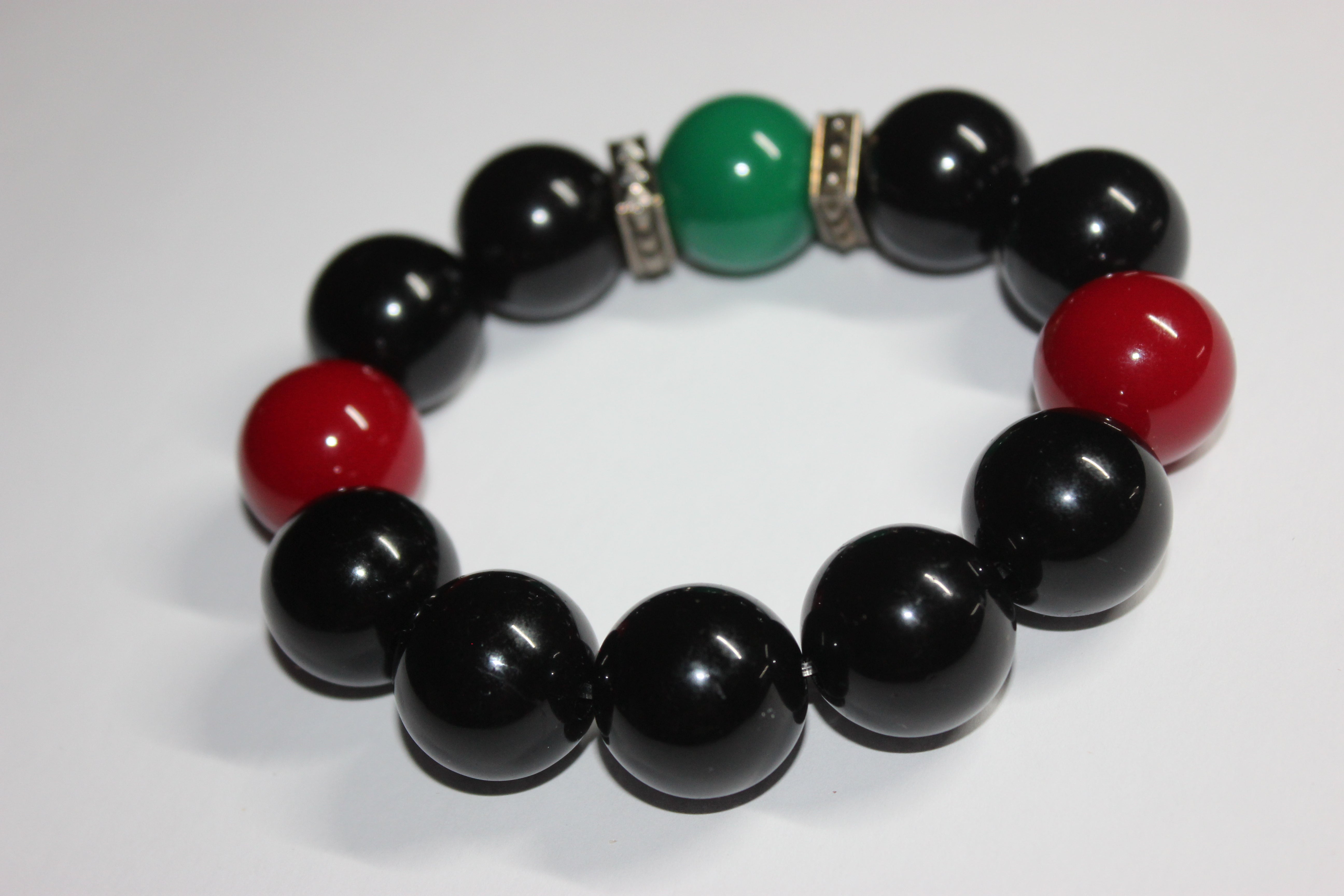 Black Red & Green Large Beaded Bracelet