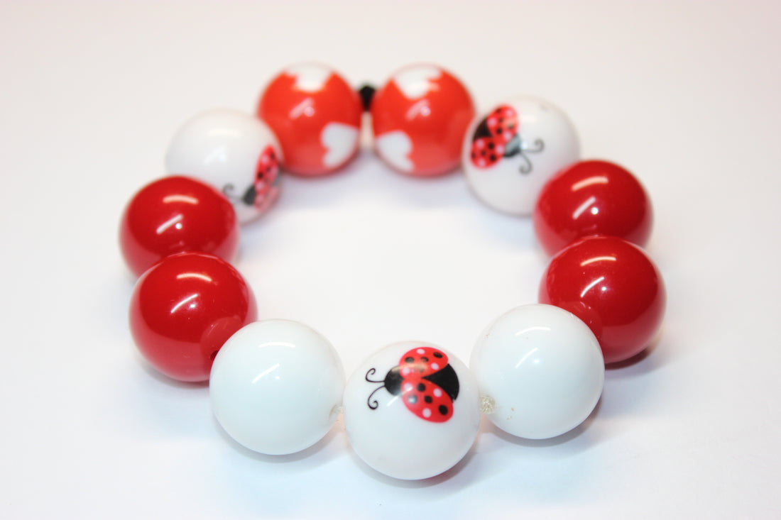 Red & White Ladybug Beaded Bracelet