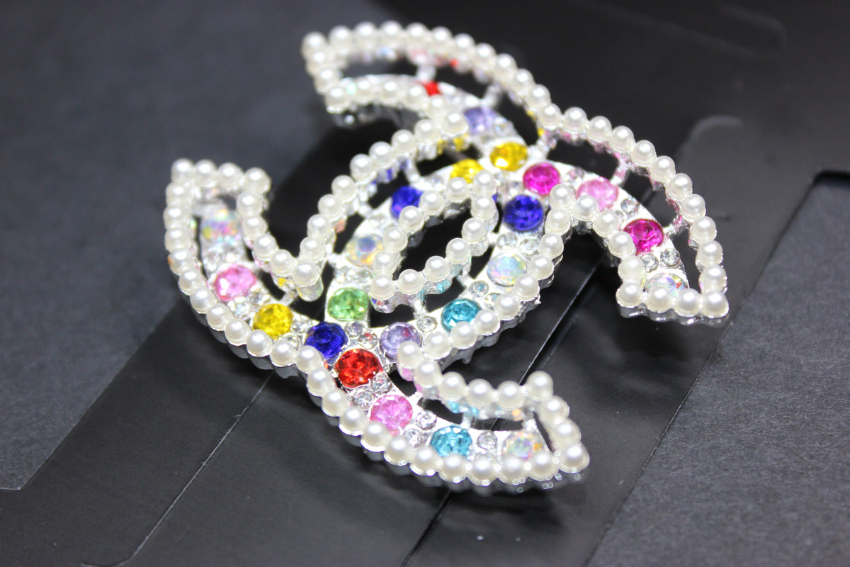 Multicolored Pearl & Silver Brooch Pin