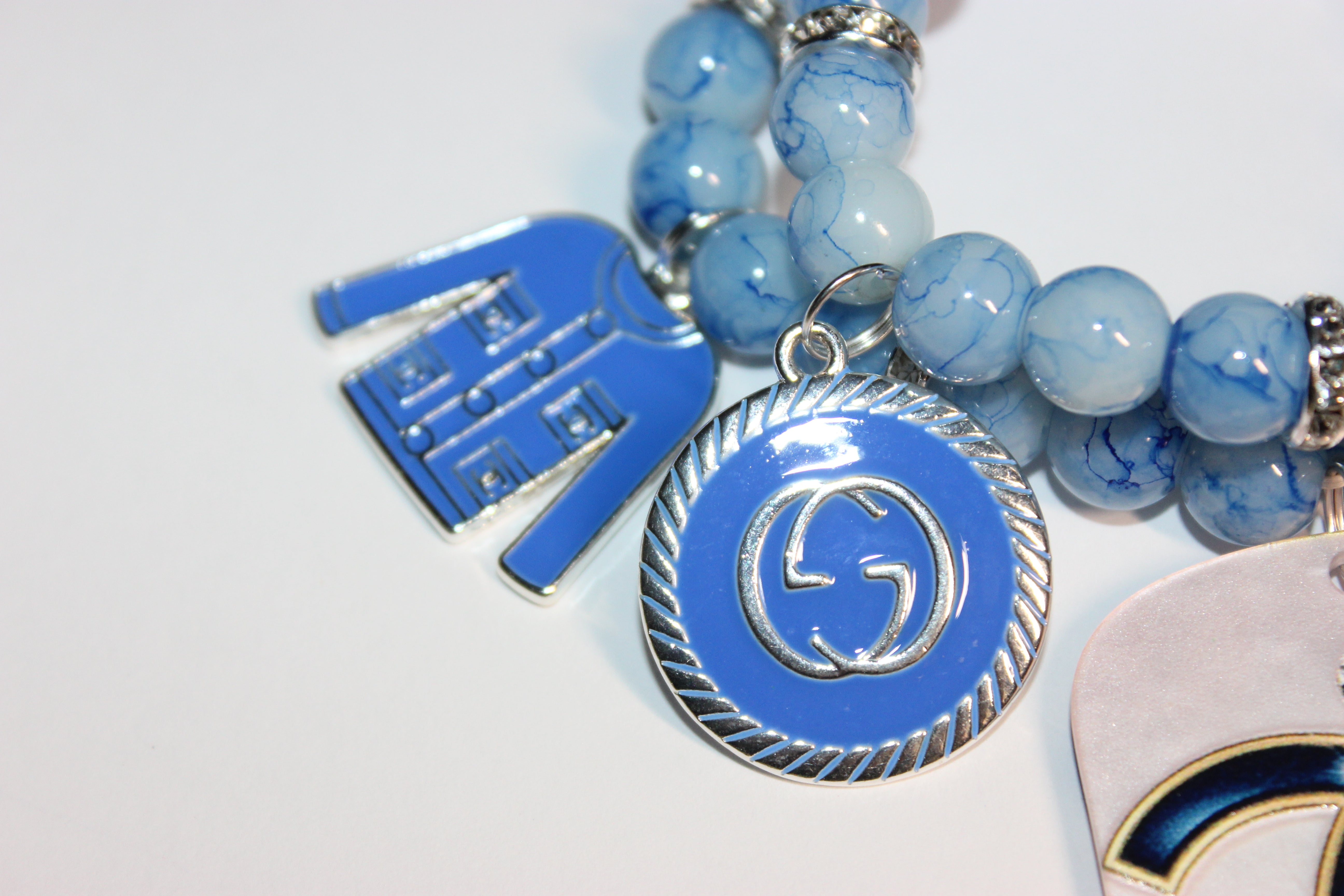 2 Piece Shades Of Blue w/ Silver Charm Bracelet Set