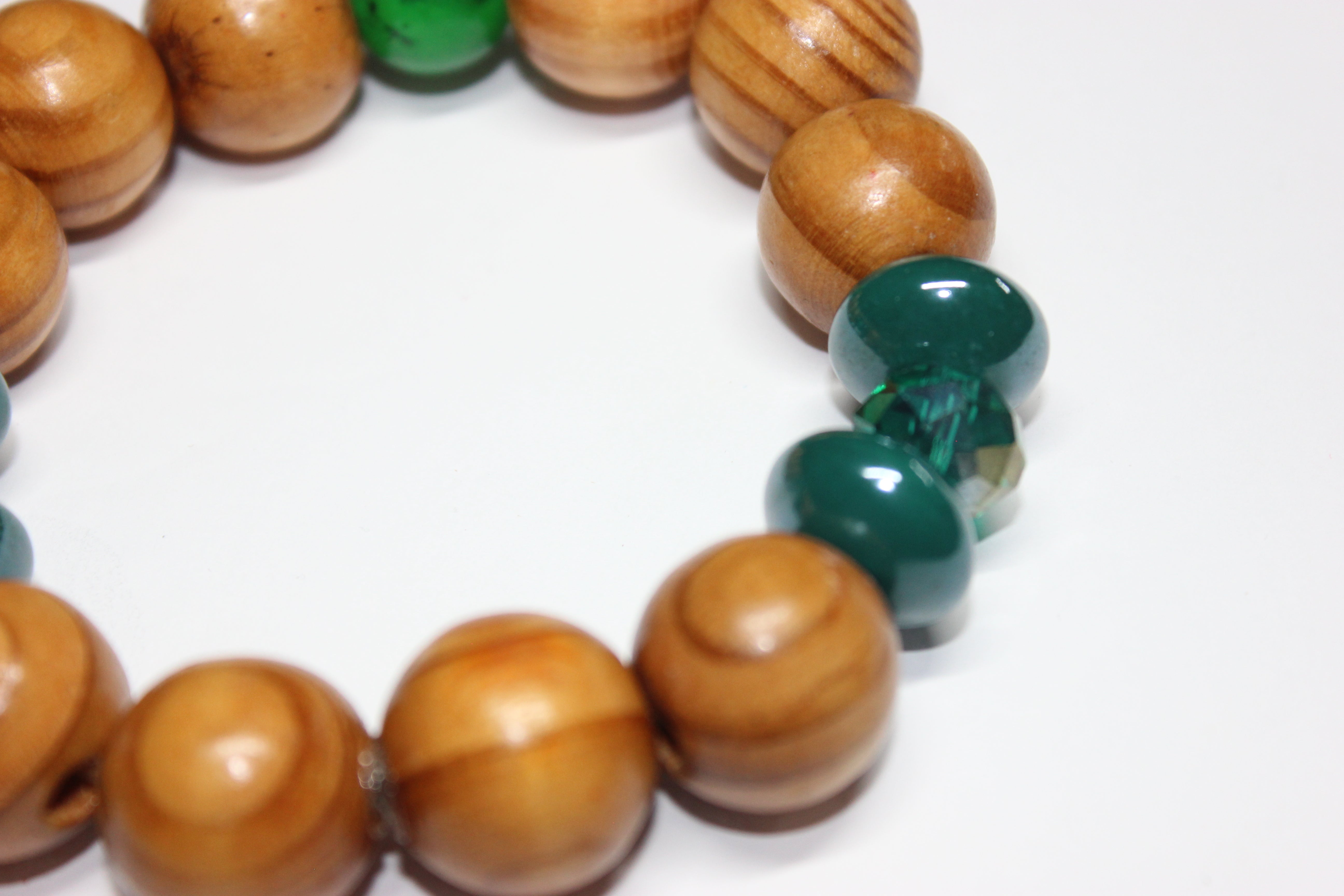 Wood & Green Beaded Bracelet