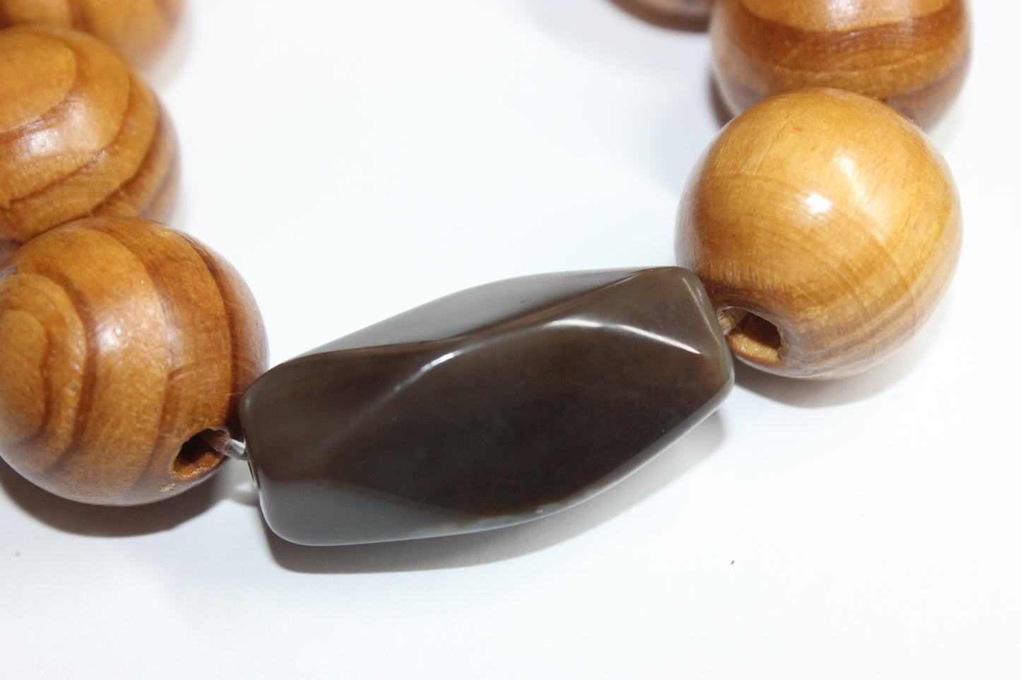 Large Wood & Brown Beaded Bracelet