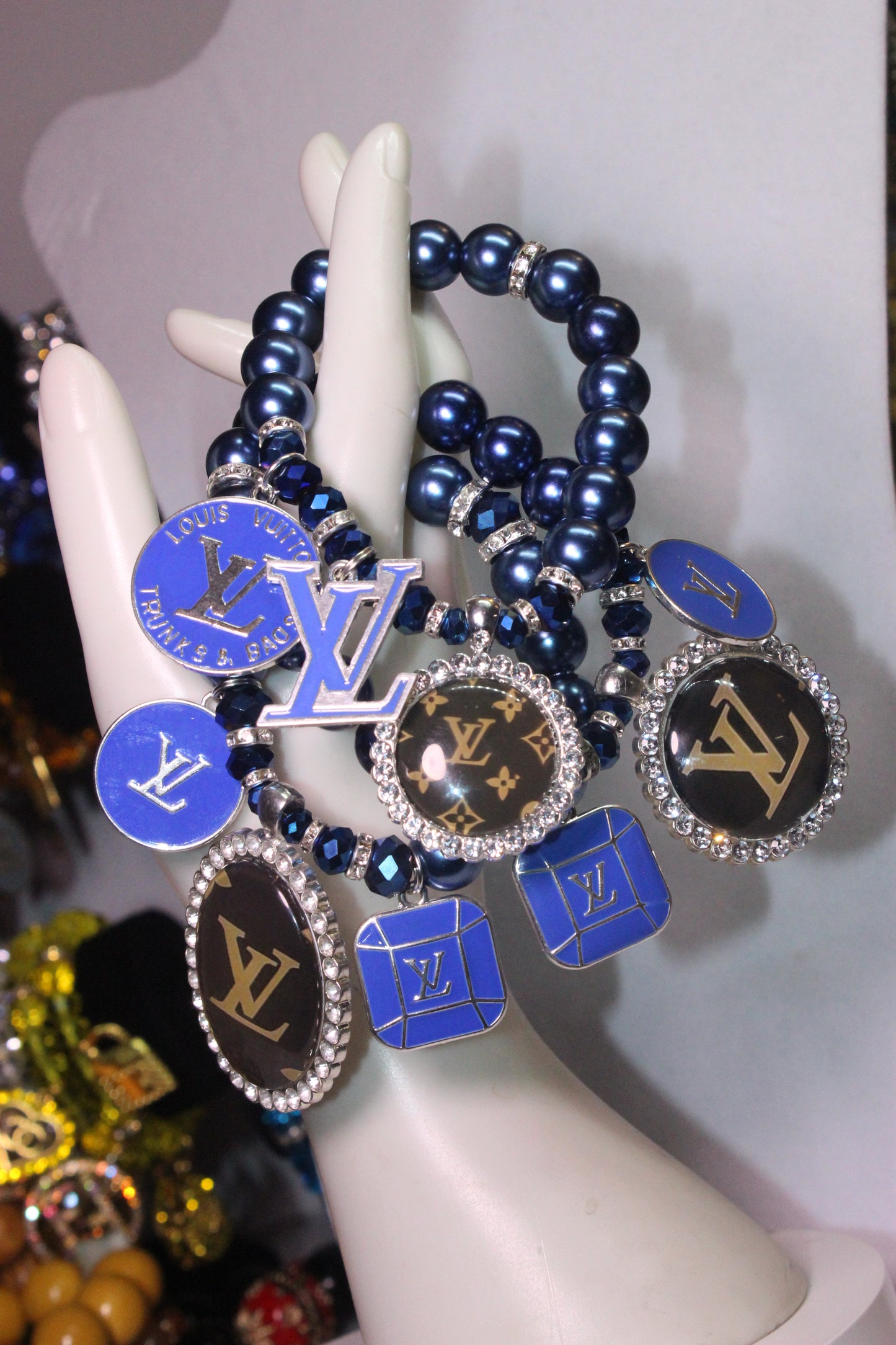 3 Piece Blue Pearl Charm Set