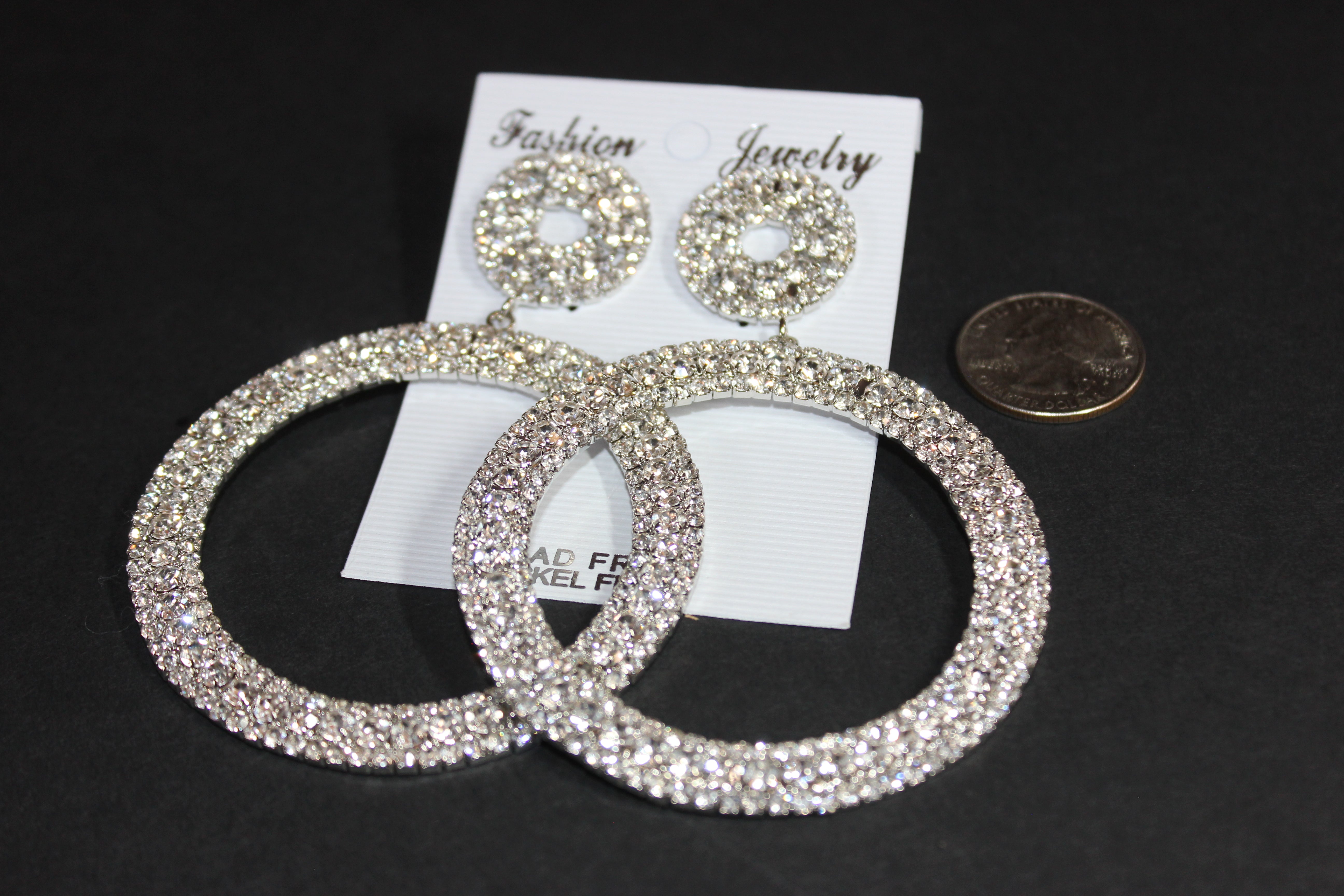 Rhinestone Silver Hoop Earrings