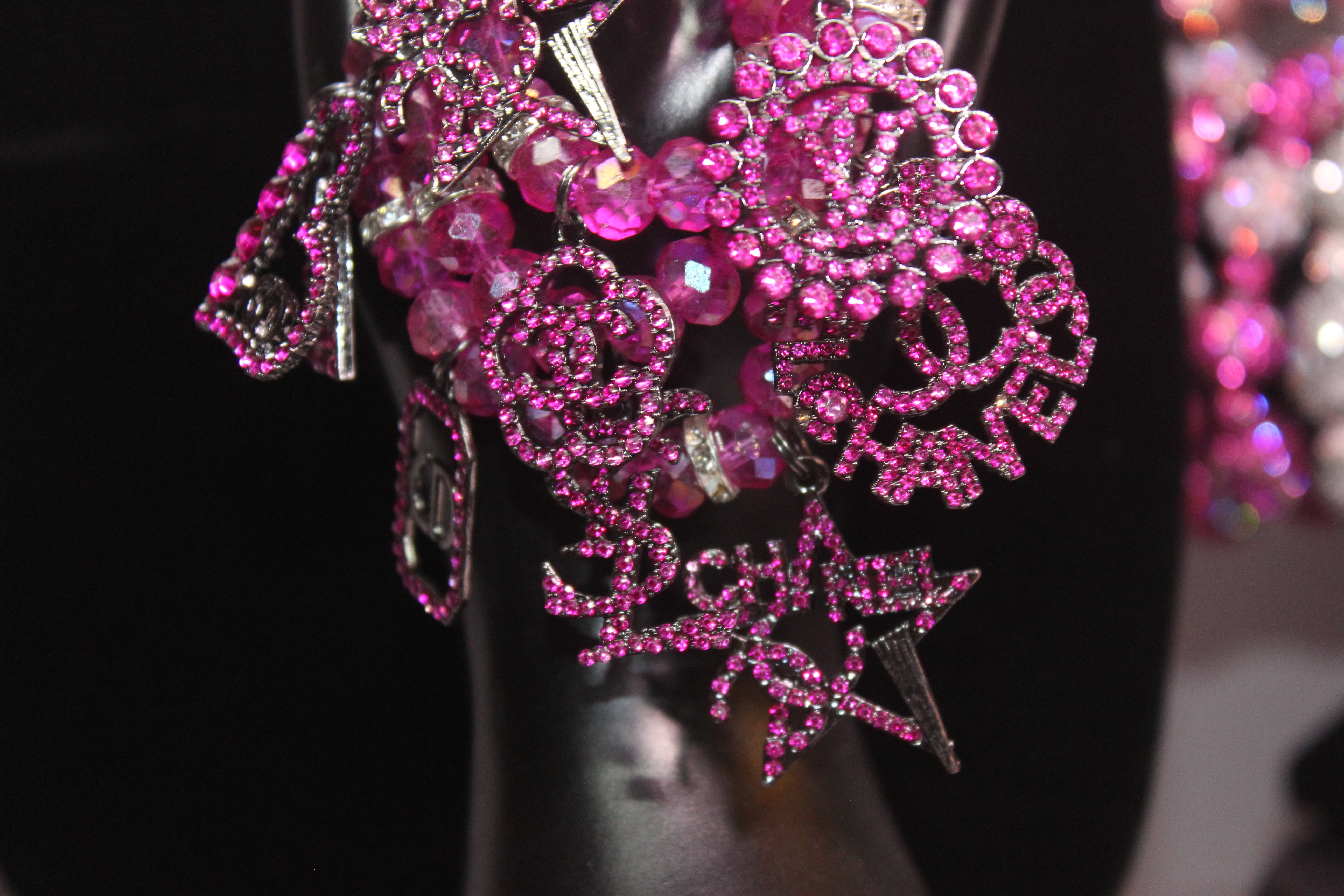 4 Piece Hot Pink Crystal Charm Bracelet Set