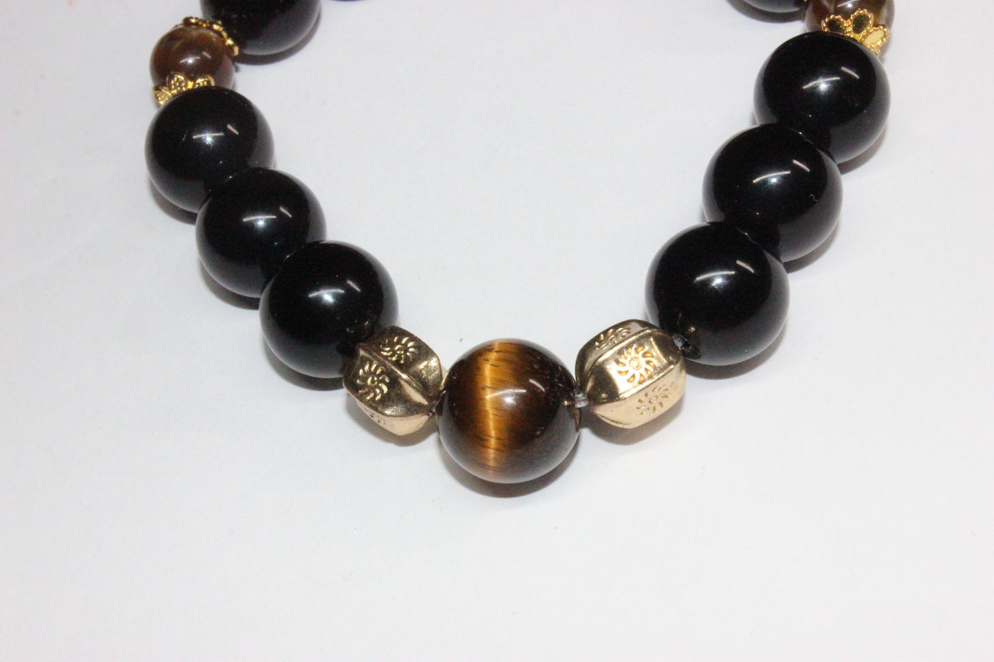 Black & Gold With Tiger Eye Gemstones Bracelet