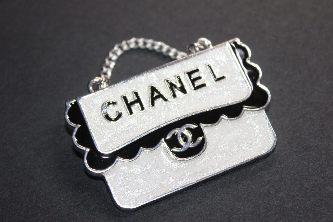 White Black & Silver Brooch Pin
