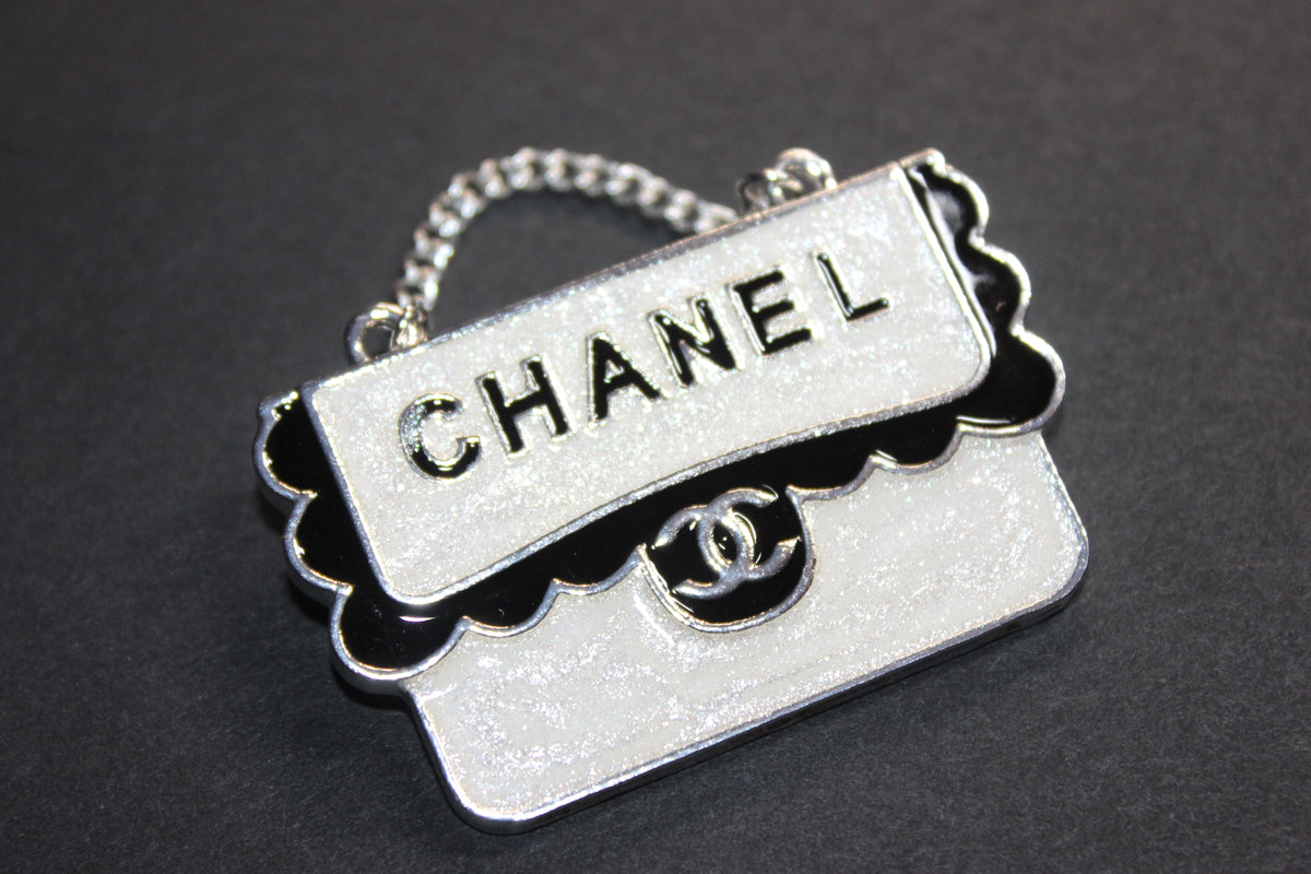 White Black & Silver Brooch Pin