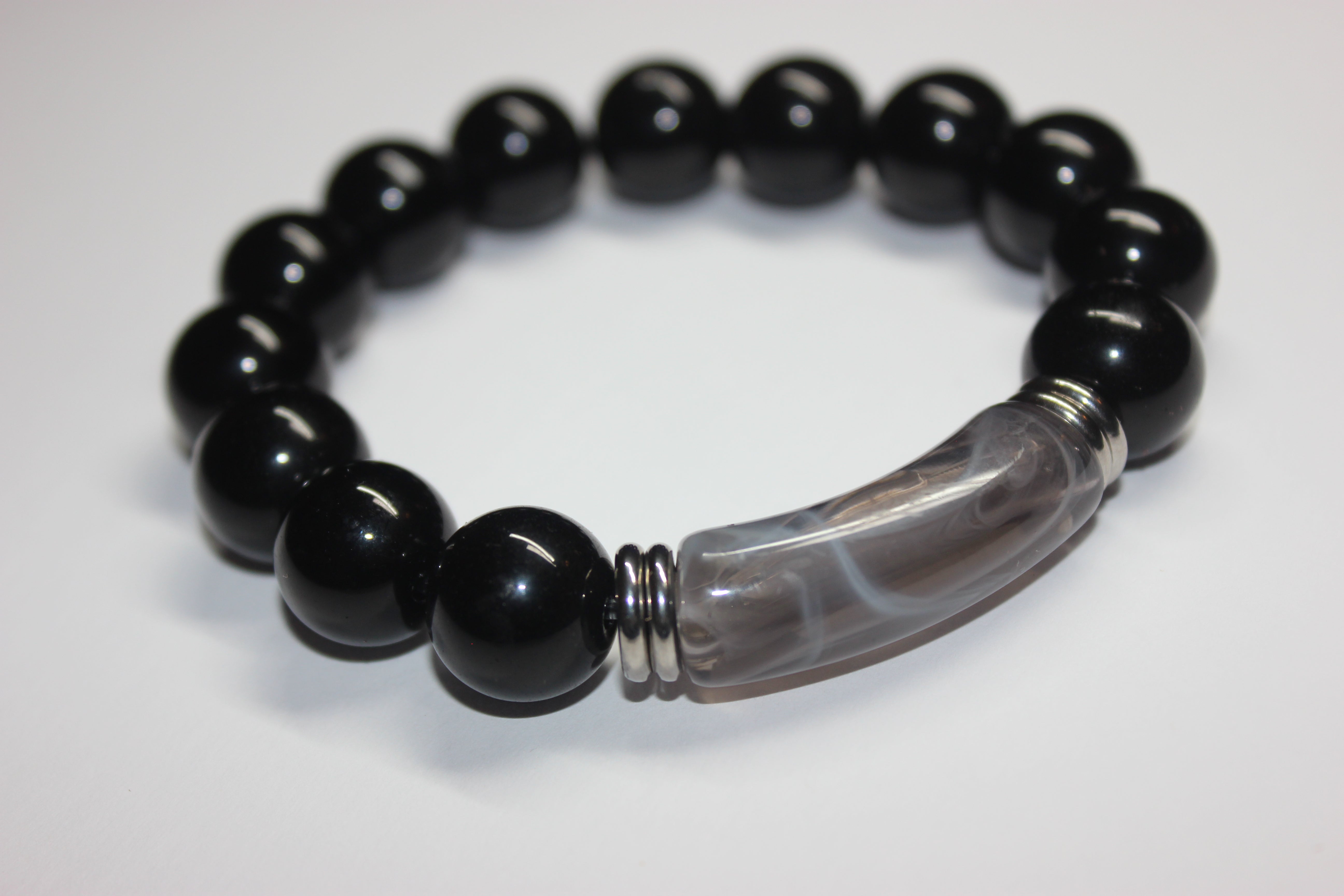 Black Grey & Silver Beaded Bracelet