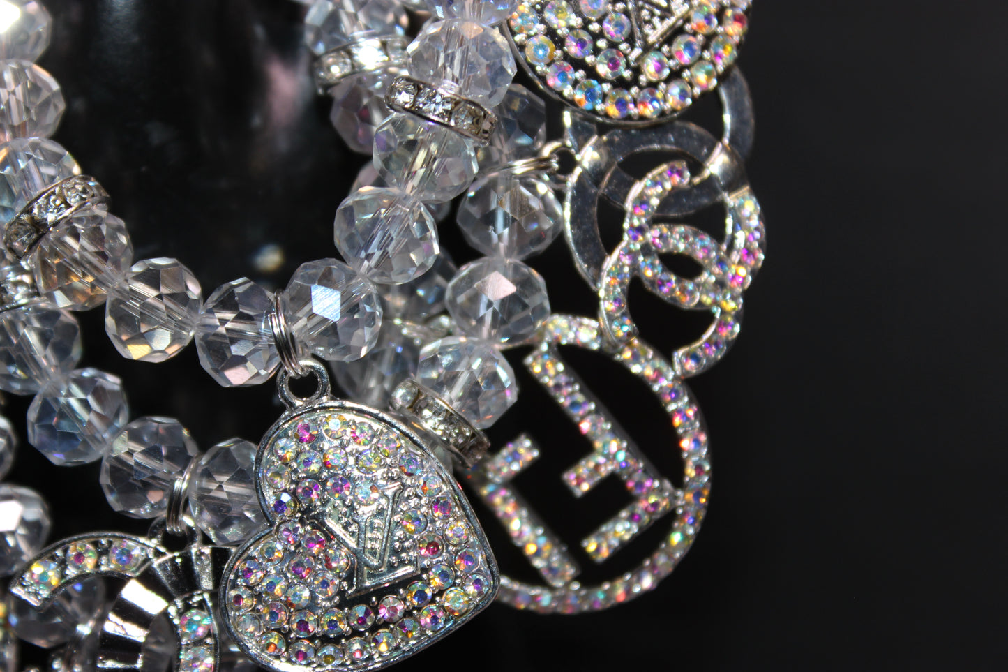 3 Piece Iridescent Charm Bracelet Set With Iridescent Rhinestone Charms