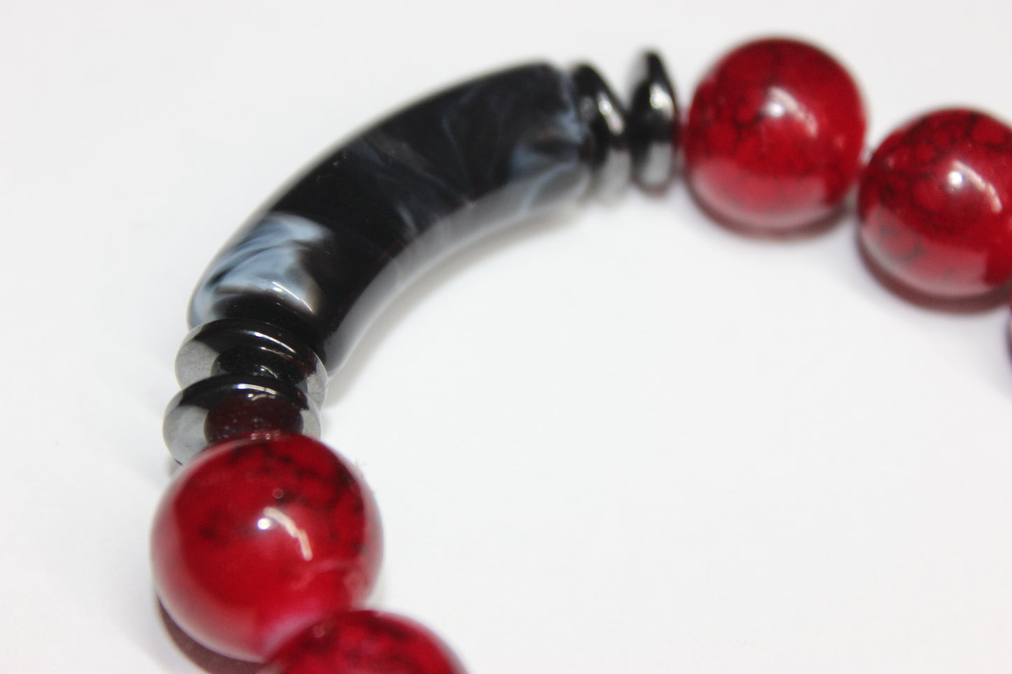 Red & Marble Black Beaded Bracelet