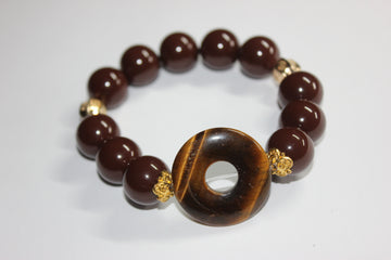 Chocolate Tiger Eye w/ Gold Beaded Bracelet