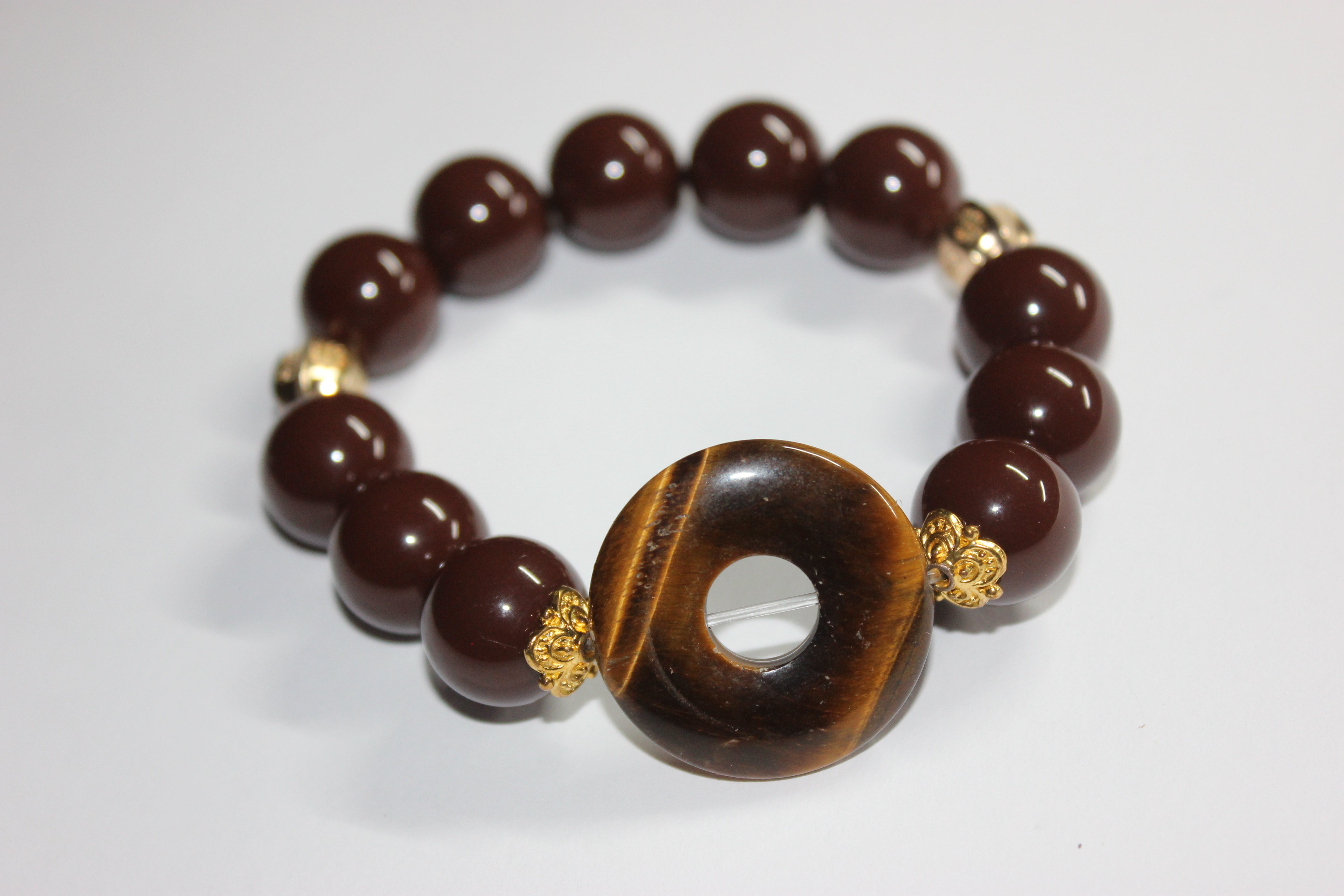 Chocolate Tiger Eye w/ Gold Beaded Bracelet
