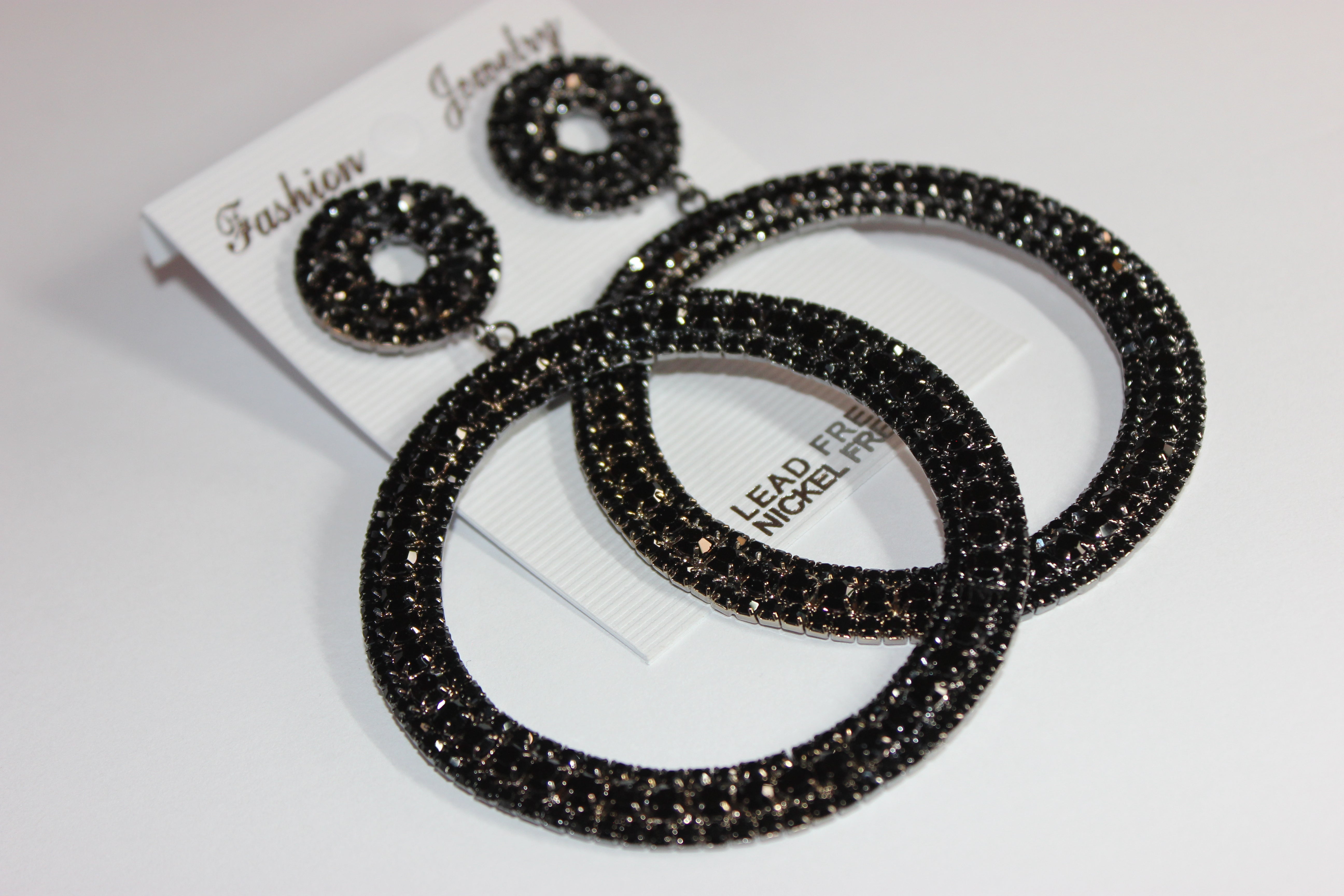 Black Rhinestone Hoop Earrings