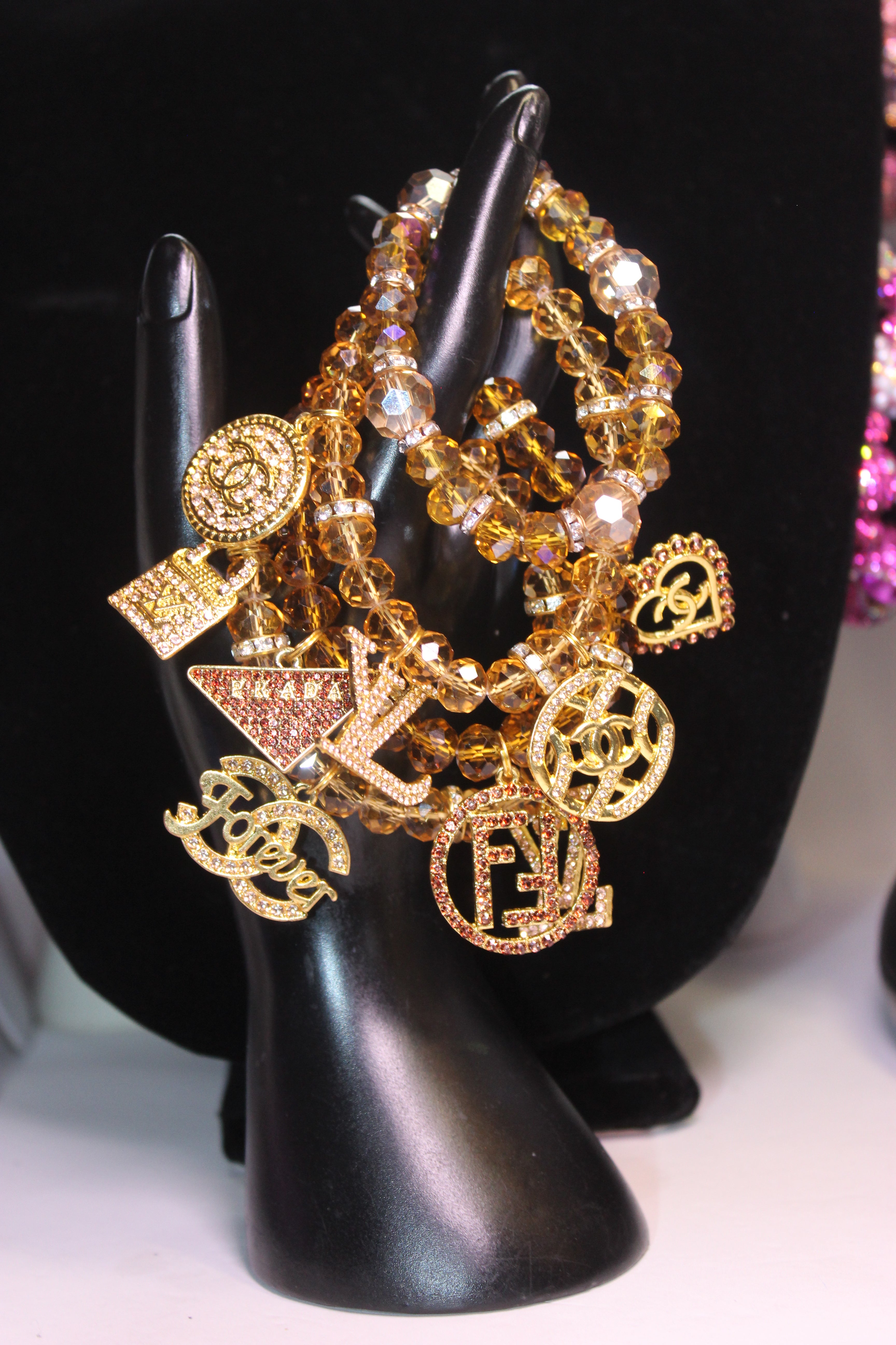 4 Piece Topaz & Gold Crystal Charm Bracelet Set