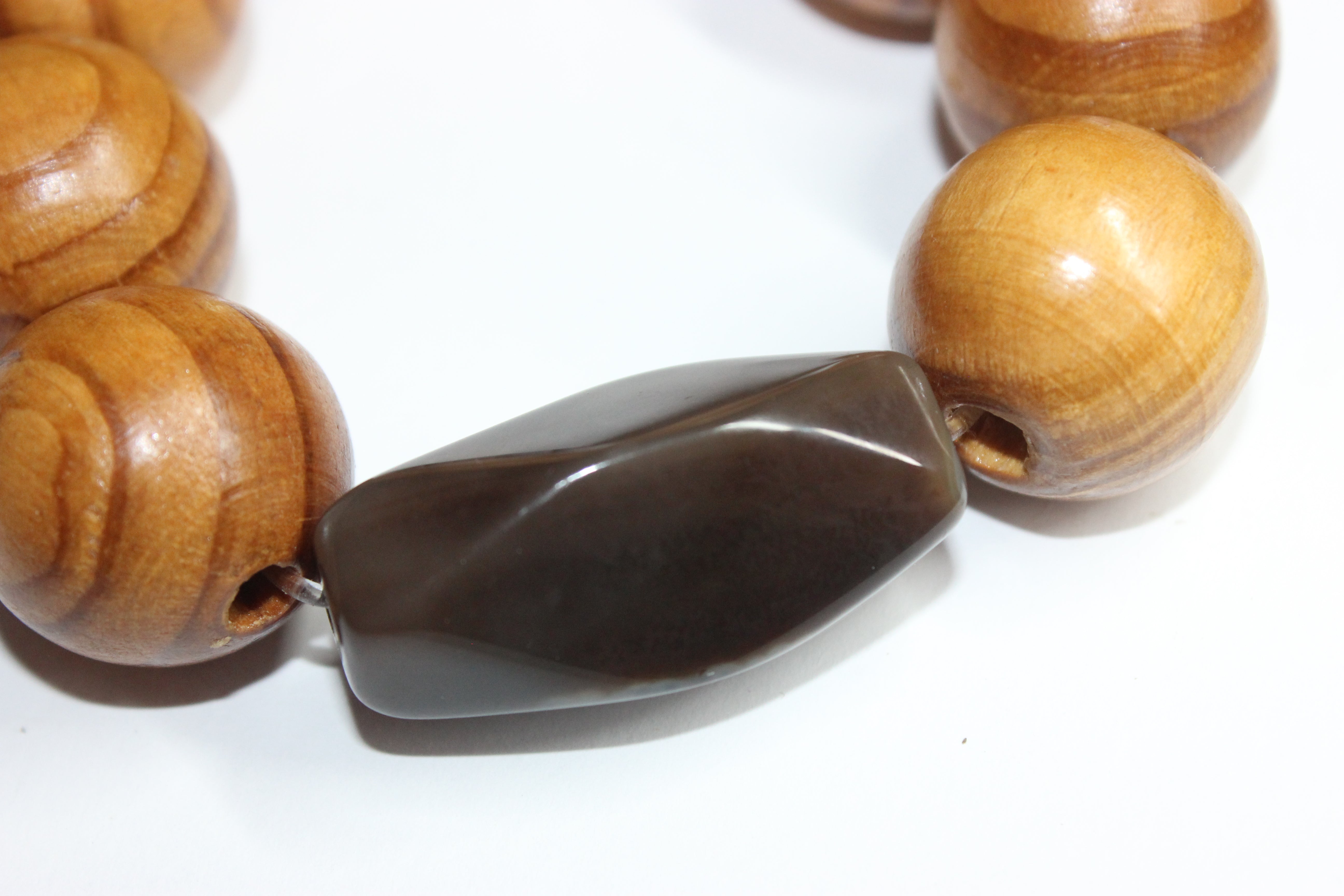 Large Wood & Brown Beaded Bracelet