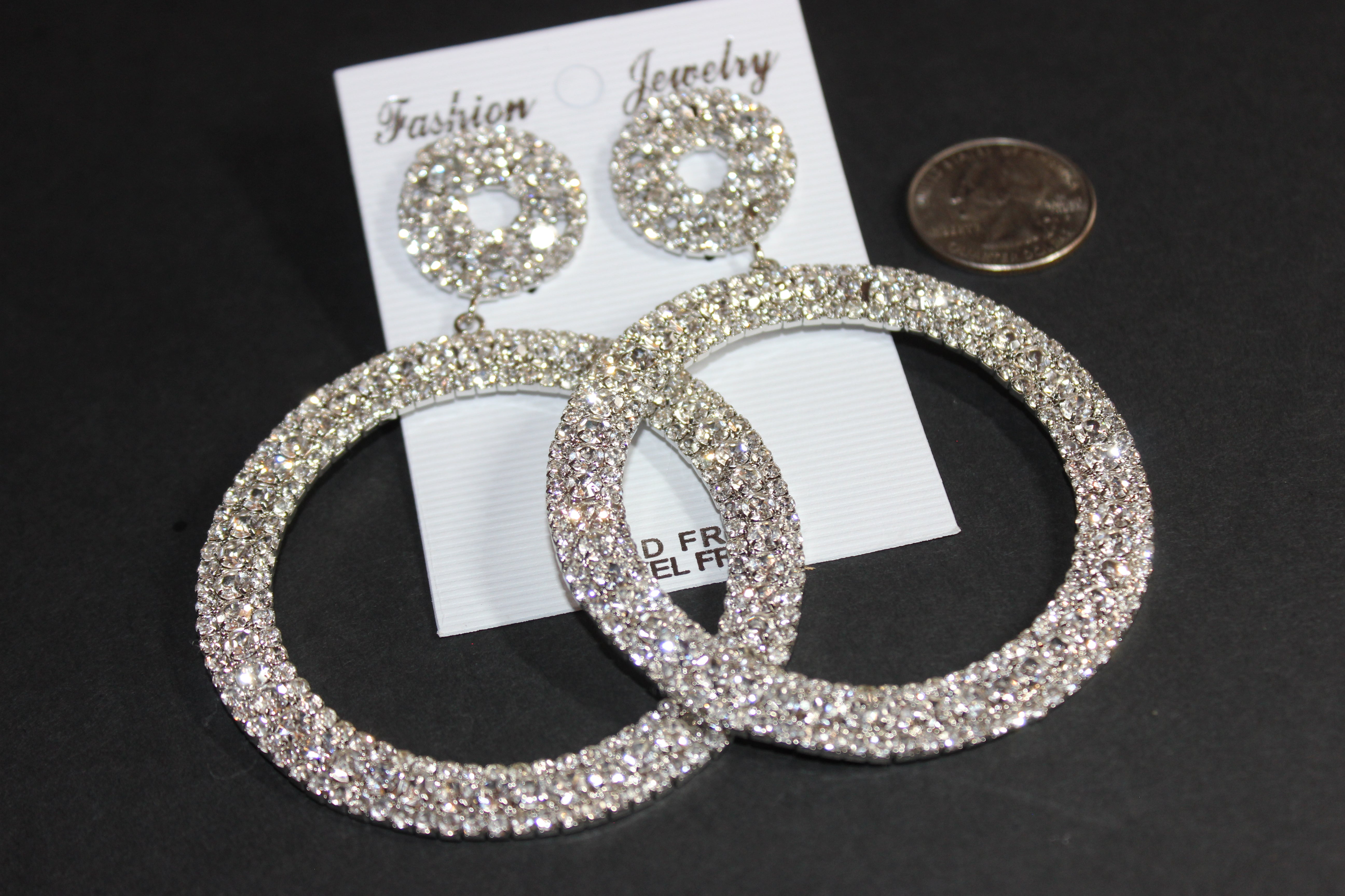 Rhinestone Silver Hoop Earrings