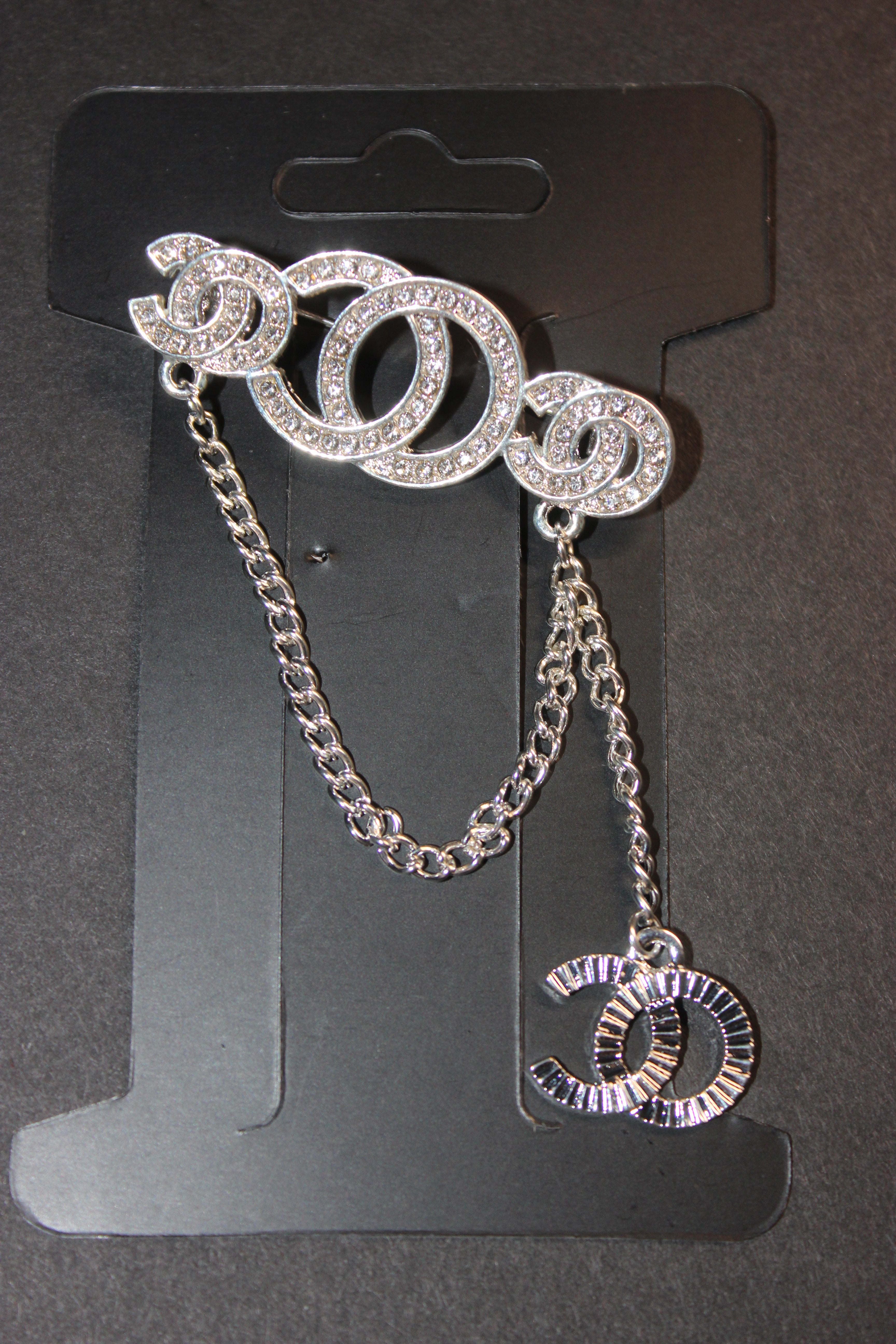 Silver Rhinestone Chain Brooch Pin