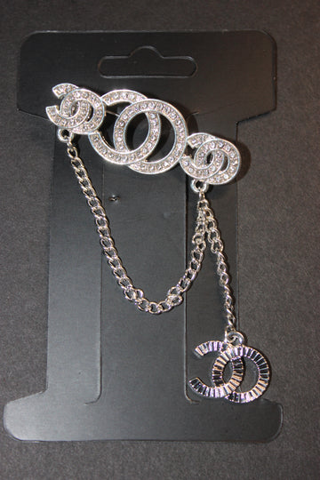 Silver Rhinestone Chain Brooch Pin