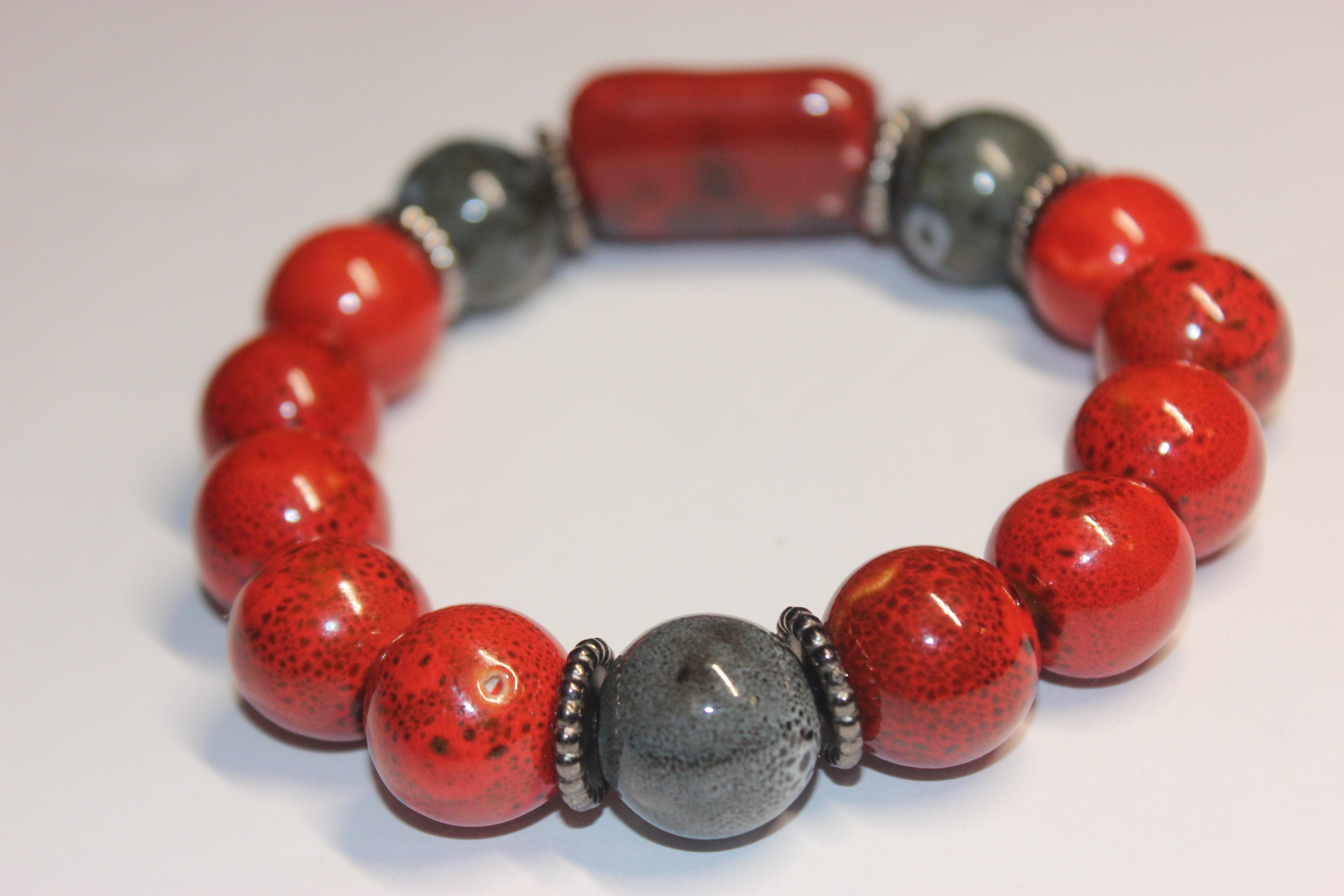 Rust Orange & Grey Gemstone Bracelet