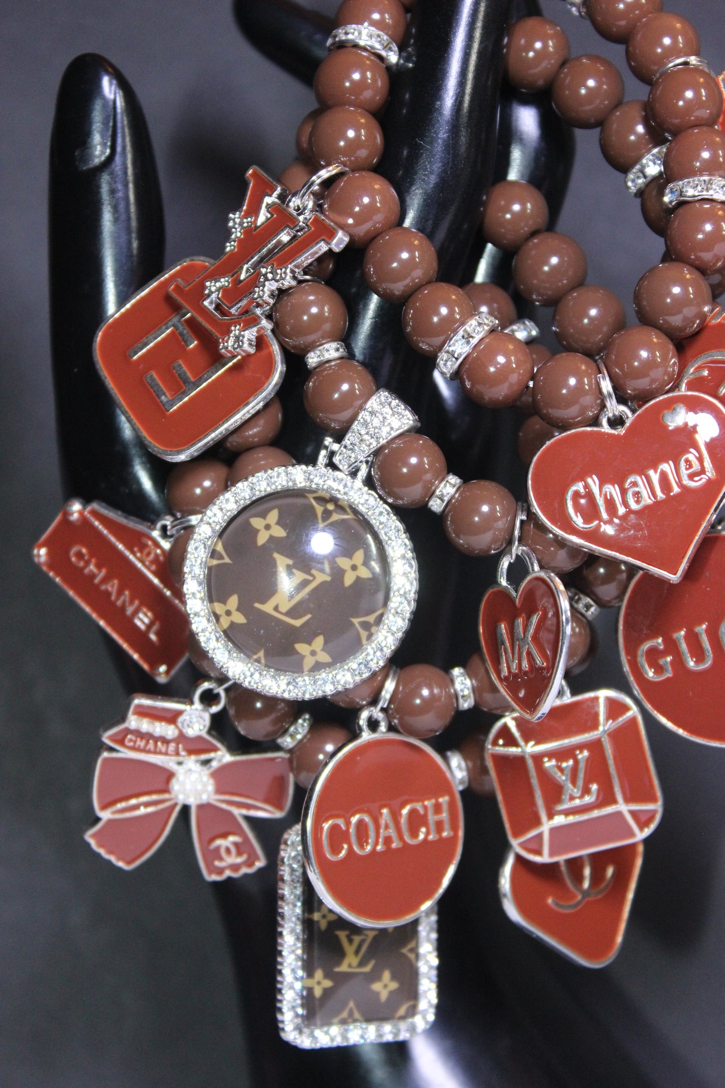 4 Piece Brown & Silver Luxury Beaded Charm Bracelet Set
