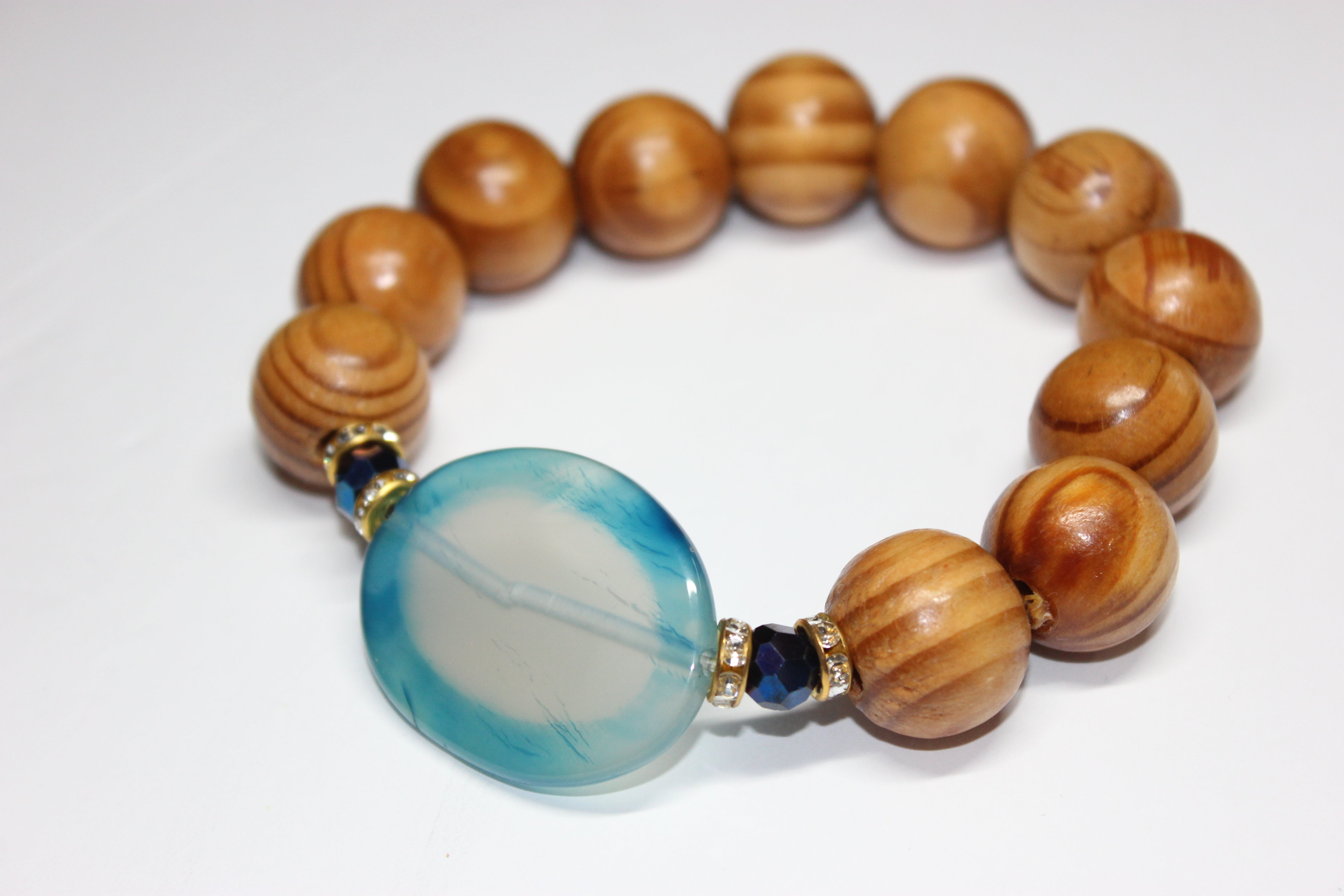 Blue & Brown Wood Beaded Bracelet