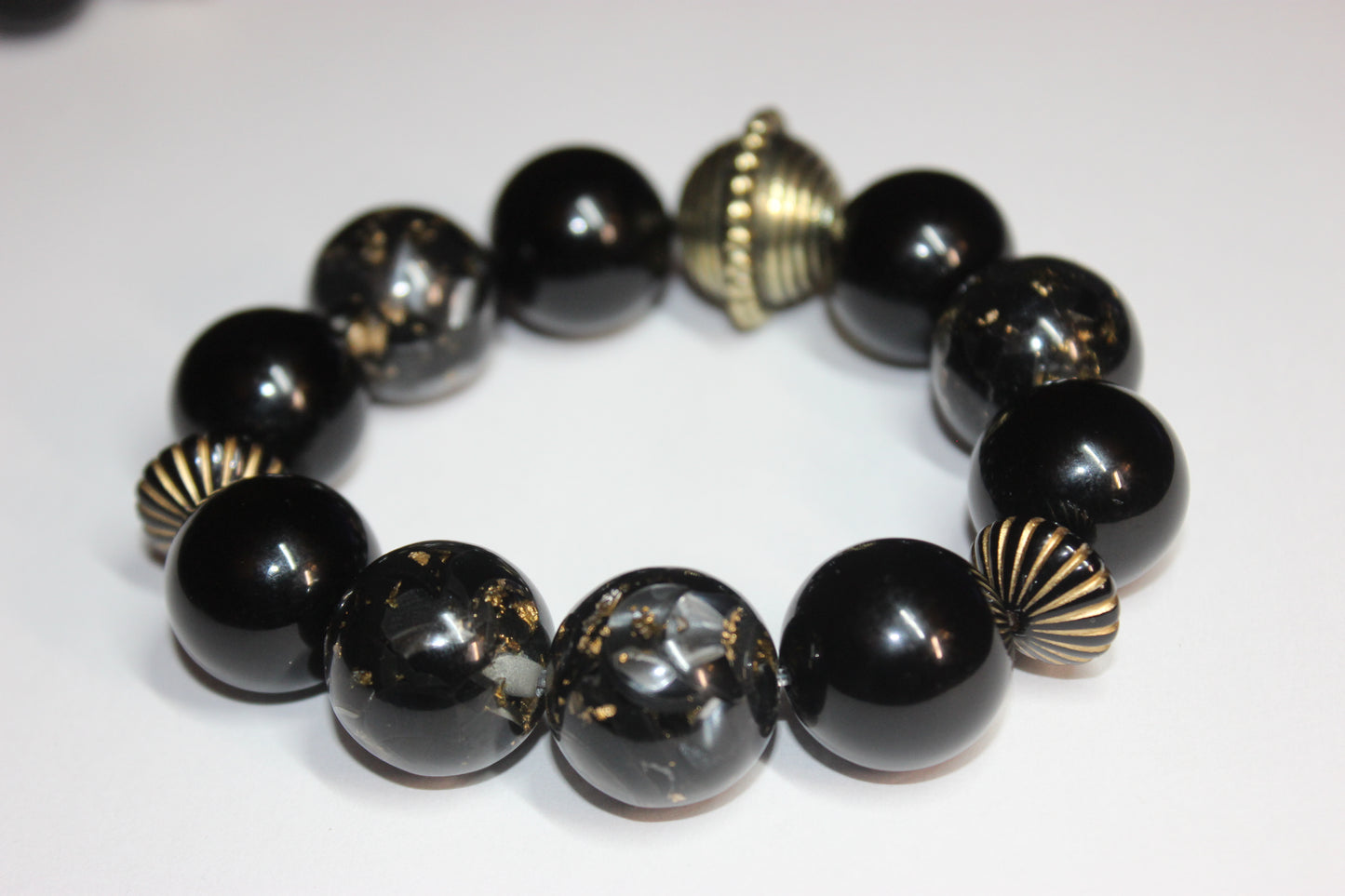 Large Black & Gold Speckled Beaded Bracelet