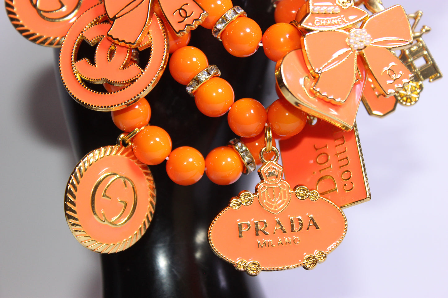 4 Piece Orange & Gold Beaded Charm Bracelet Set