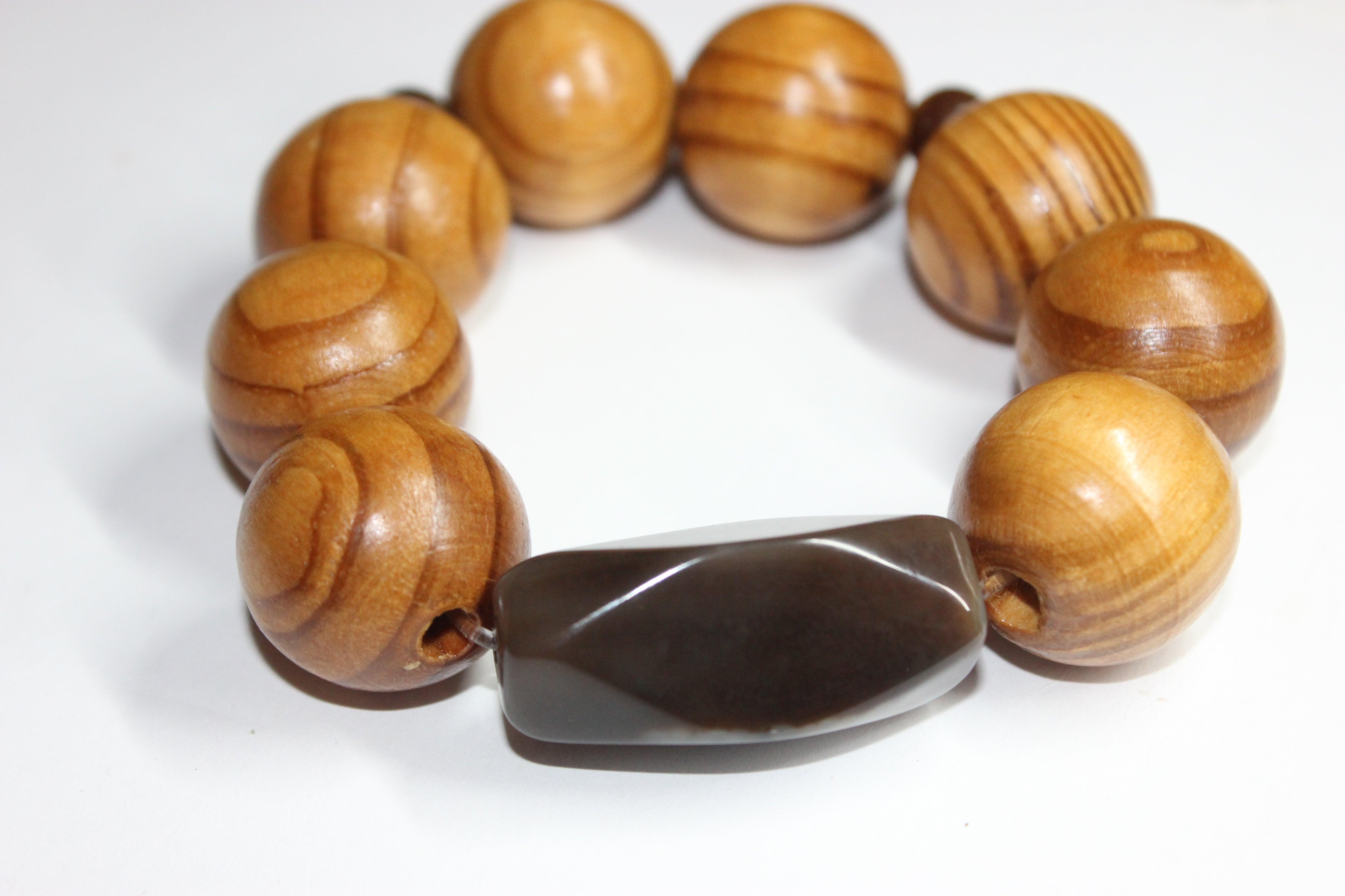 Large Wood & Brown Beaded Bracelet