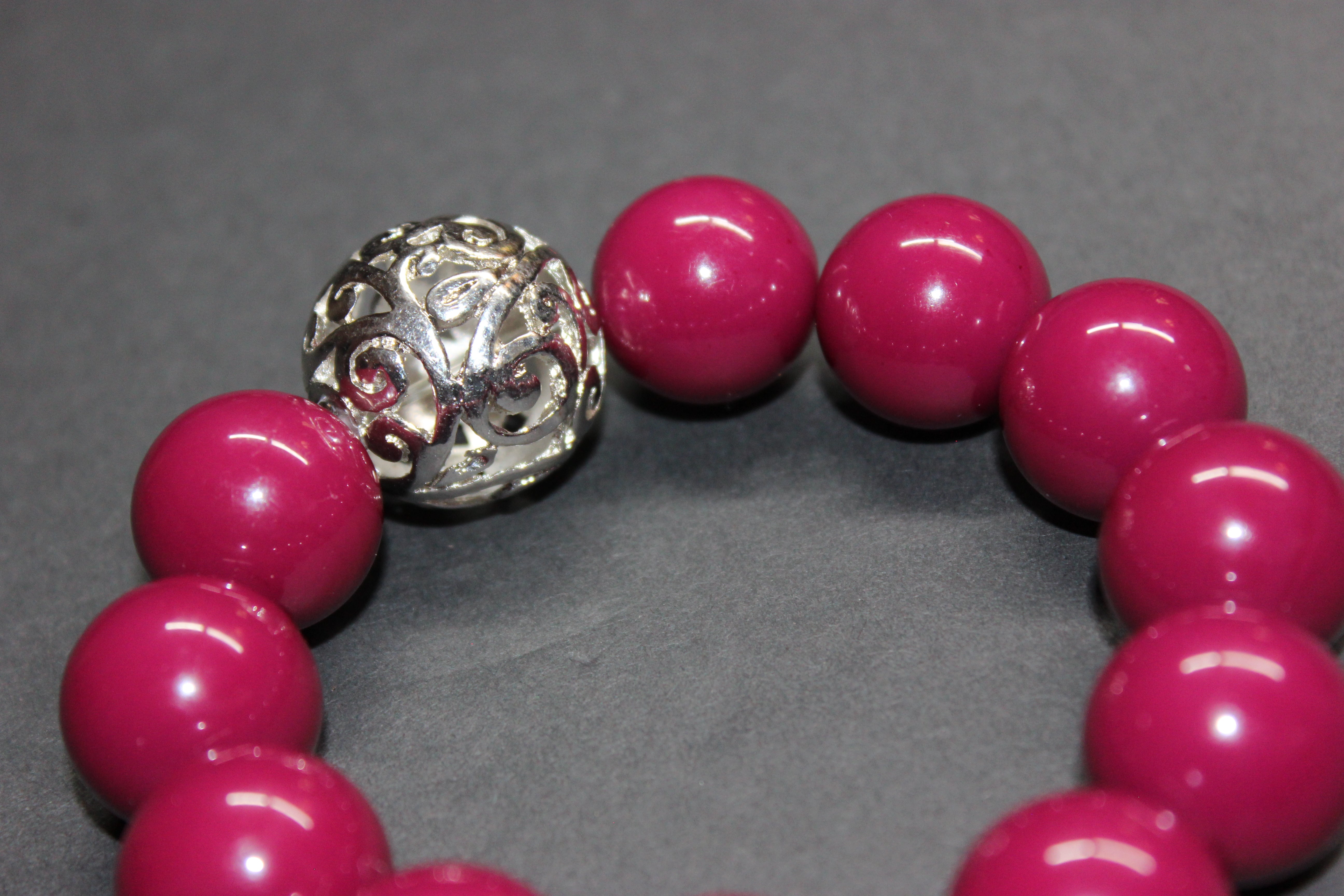 Cranberry w/ Silver Large Beaded Bracelet