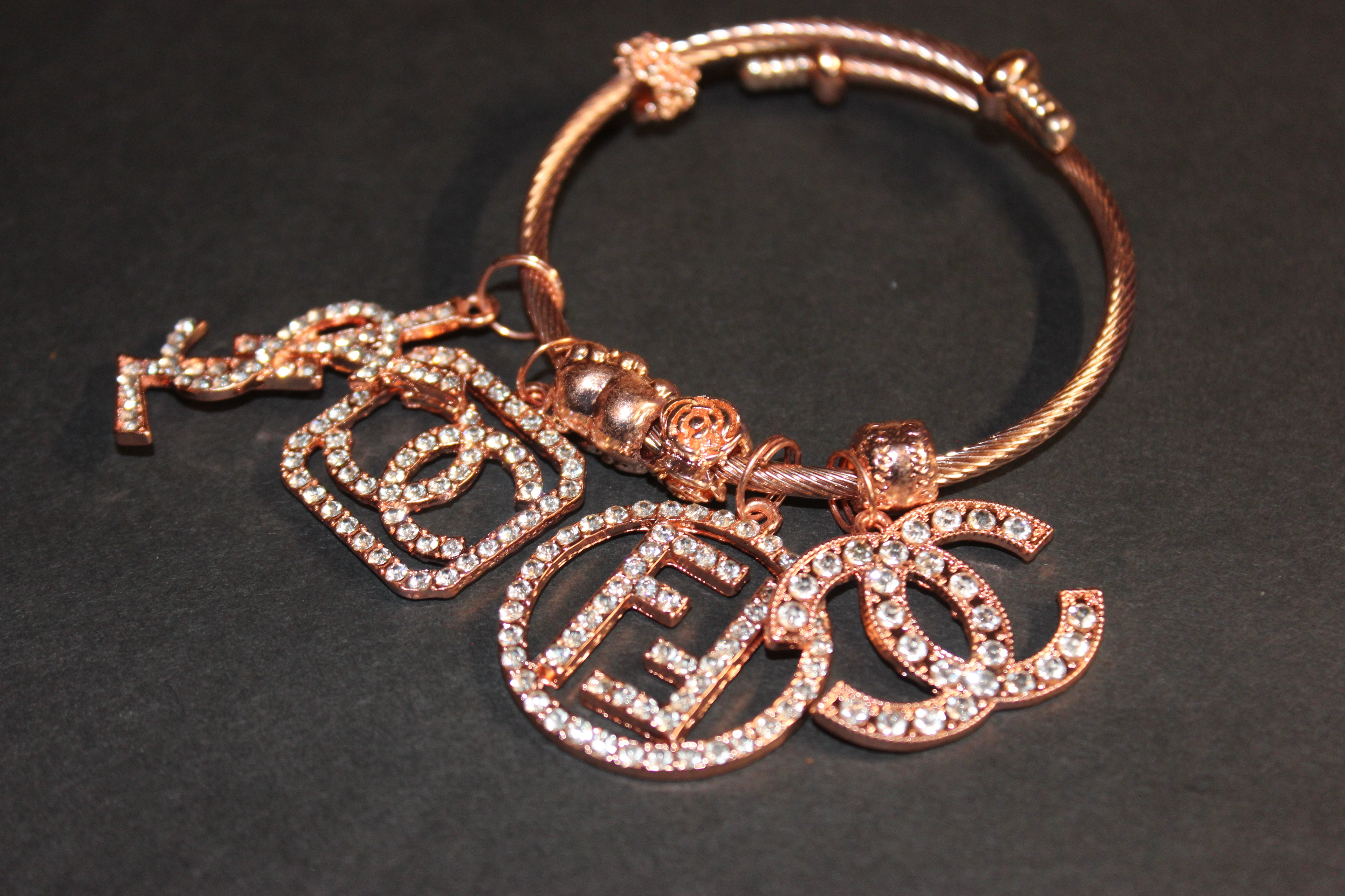 Luxury Rose Gold 4 Charm Bangle Bracelet