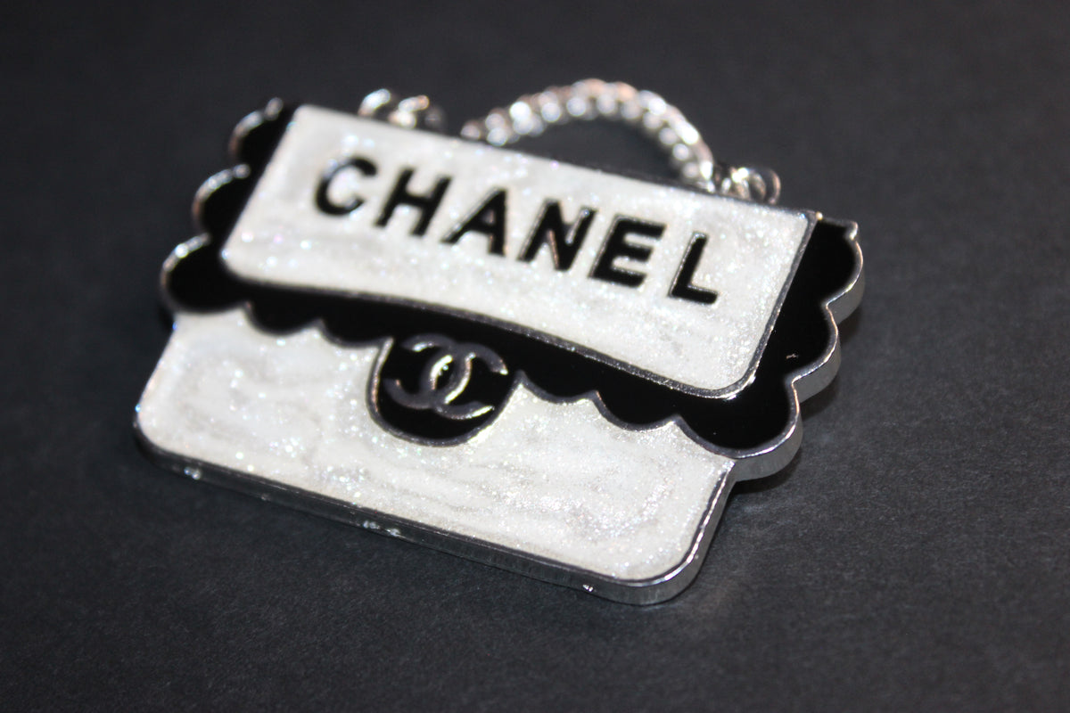 White Black & Silver Brooch Pin