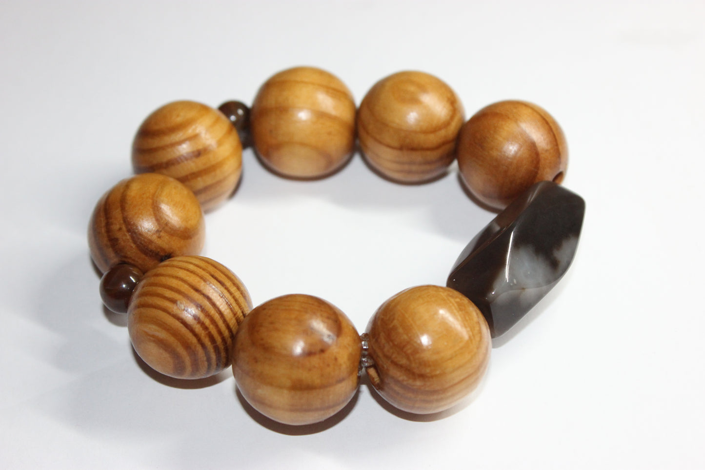 Large Wood & Brown Beaded Bracelet