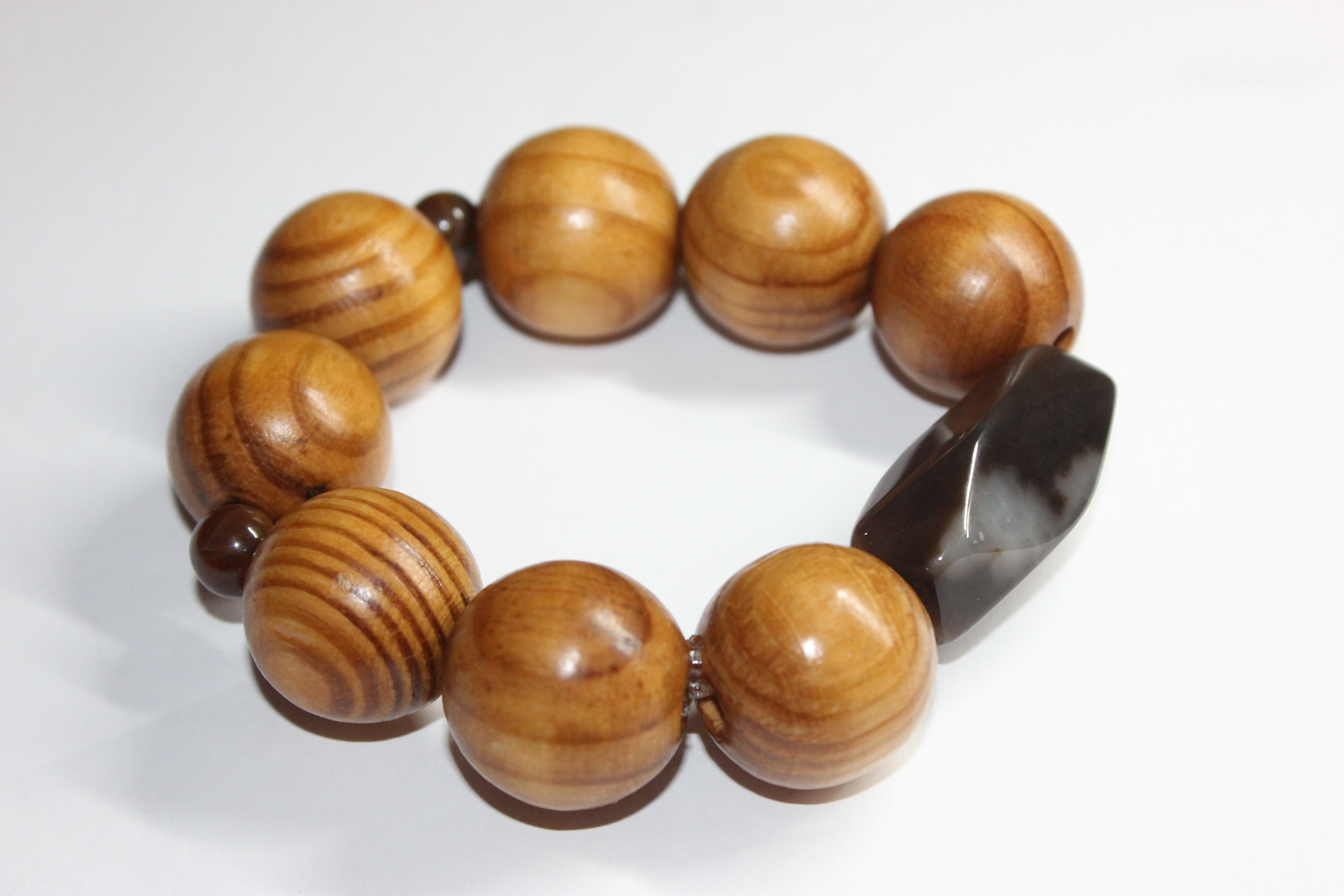 Large Wood & Brown Beaded Bracelet