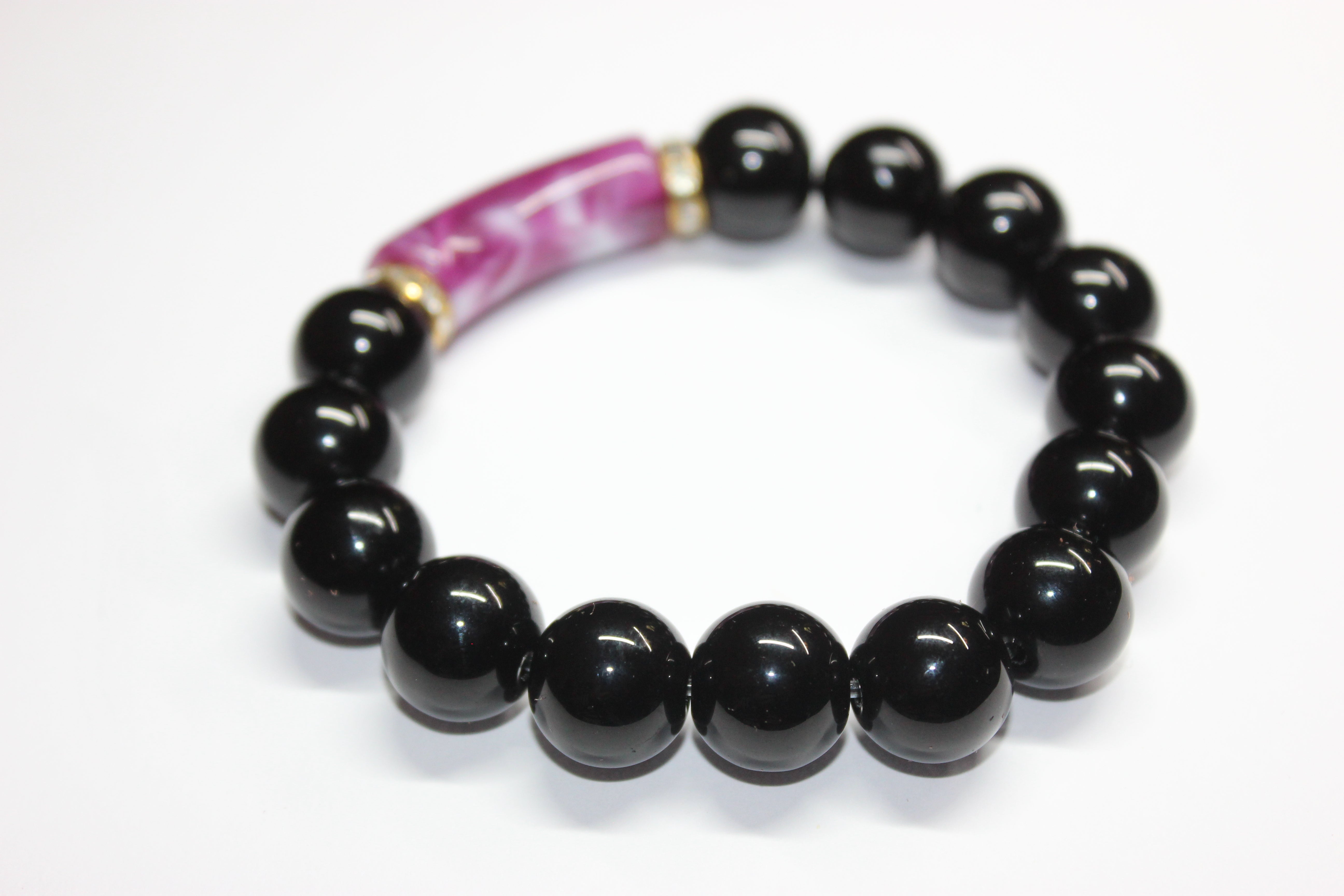 Black Purple & Gold Beaded Bracelet