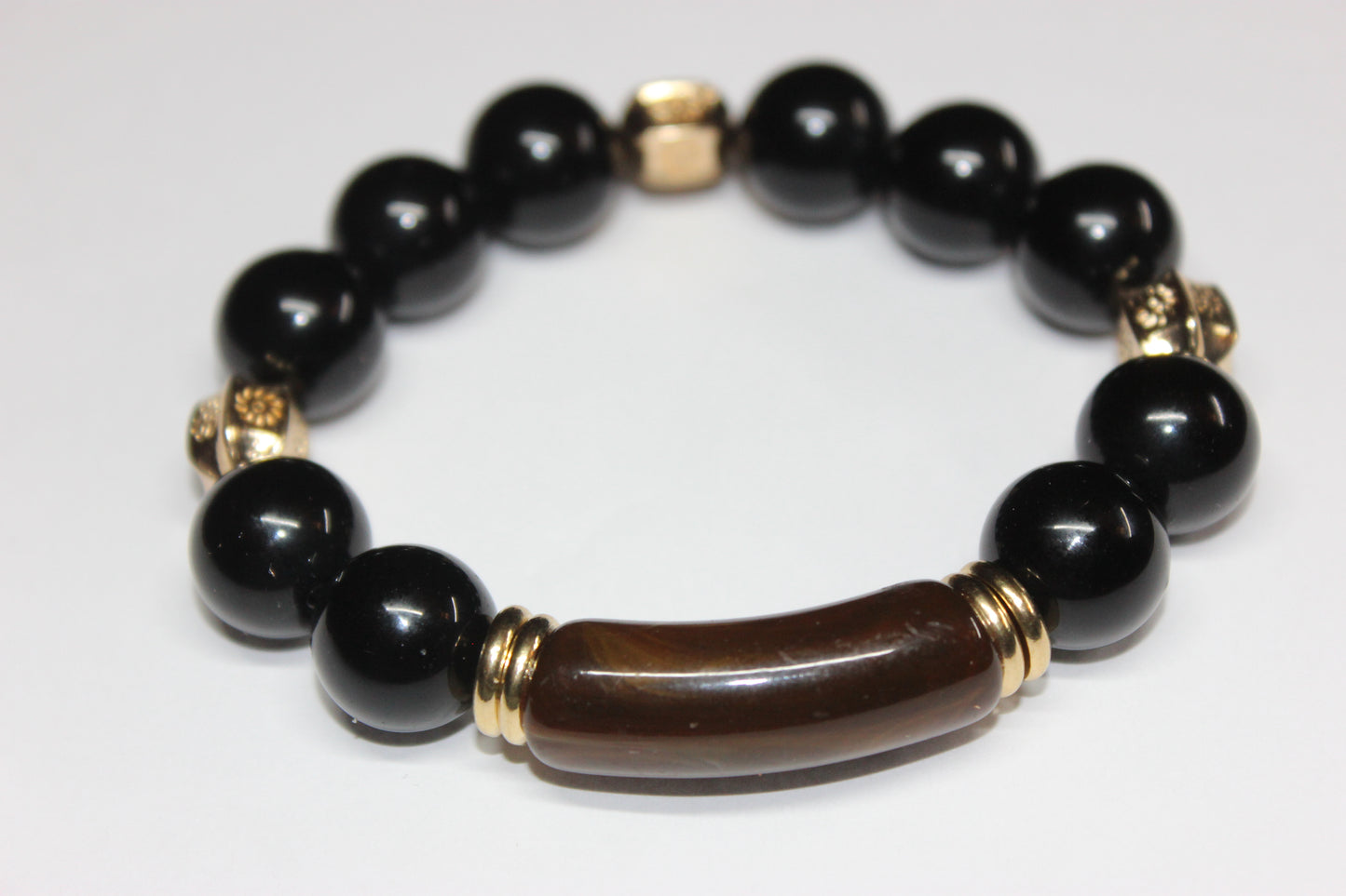 Black Brown & Gold Beaded Bracelet